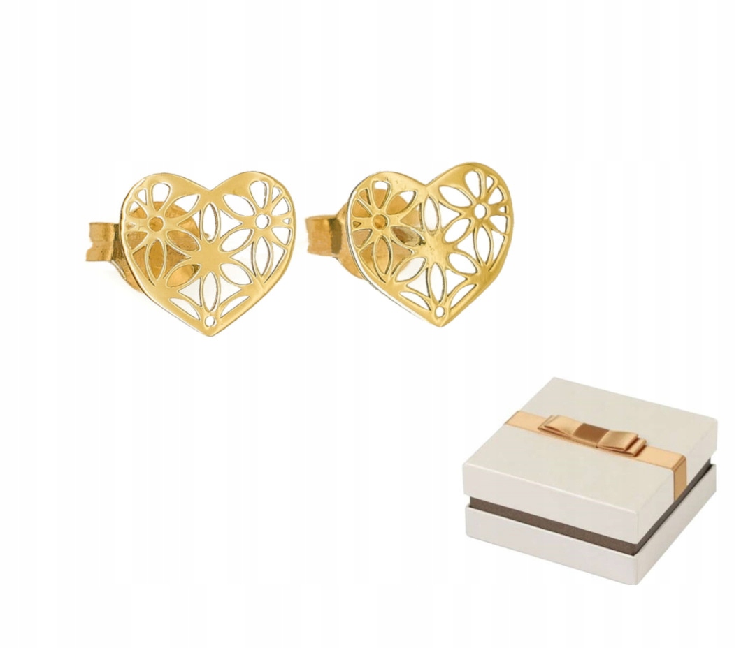 Zlato 585 Zlaté Náušnice Ažurové Srdce 14 karátů KZ05