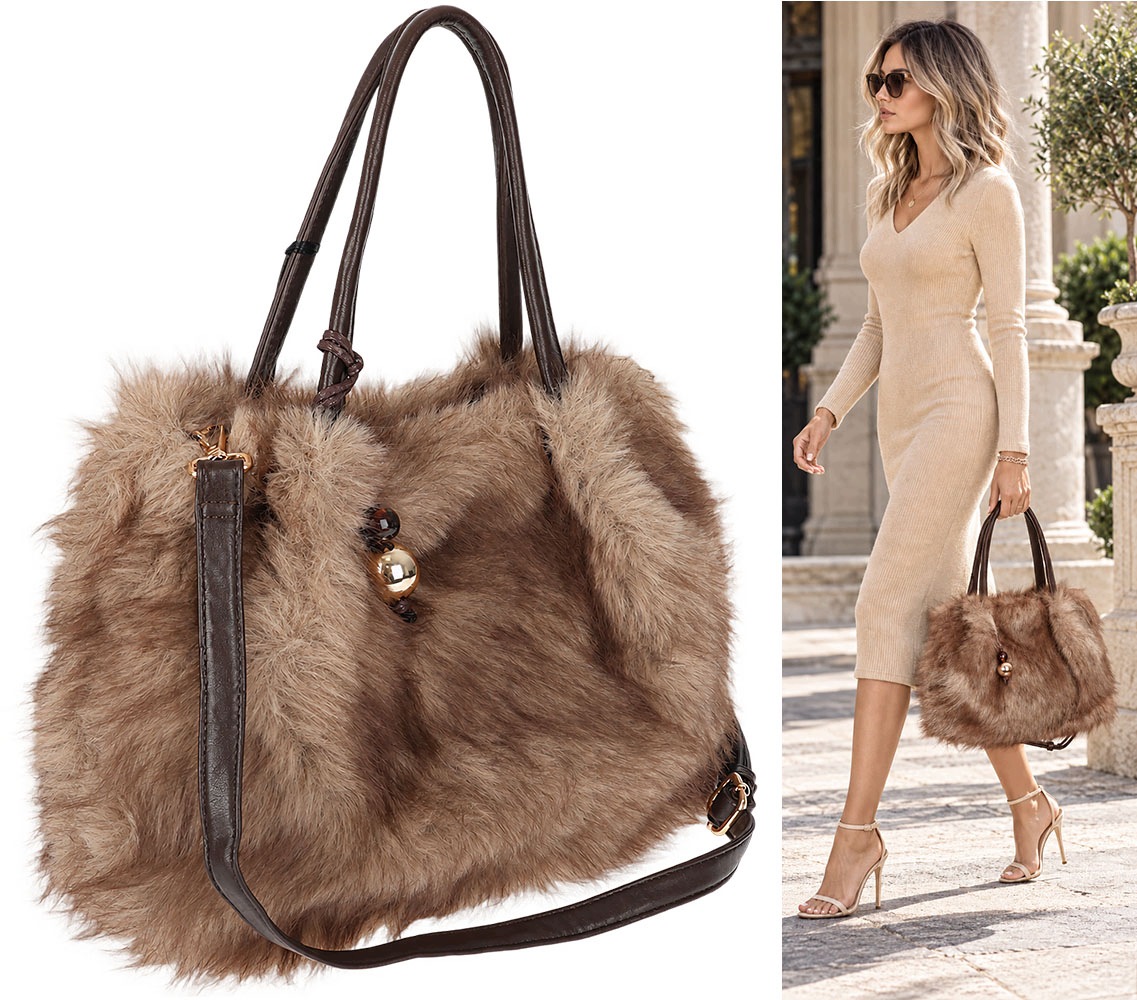 Dámská kabelka Tommasini Kožešinová shopper Prostorná do ruky T3741 Béžová