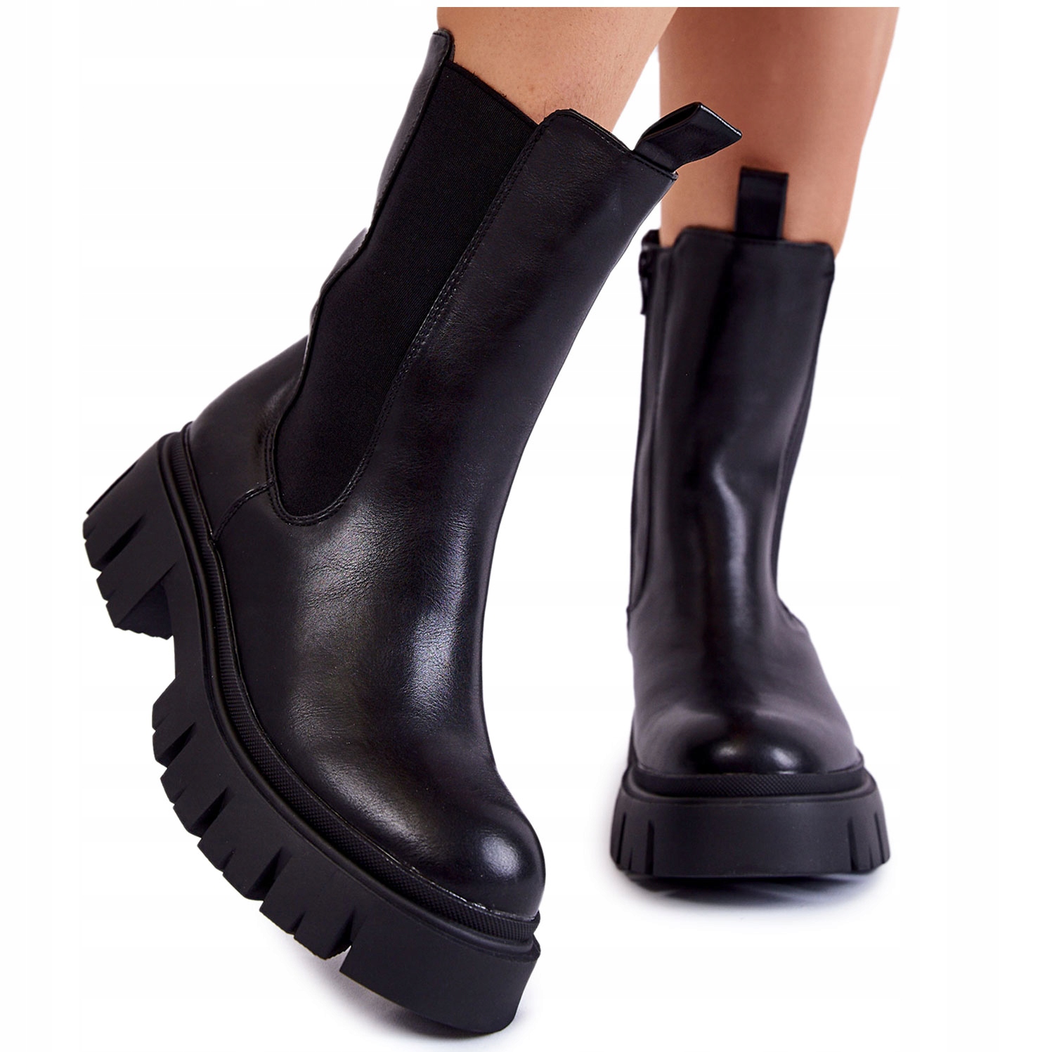 

Damskie Botki Workery Platforma Suwak Czarne 39