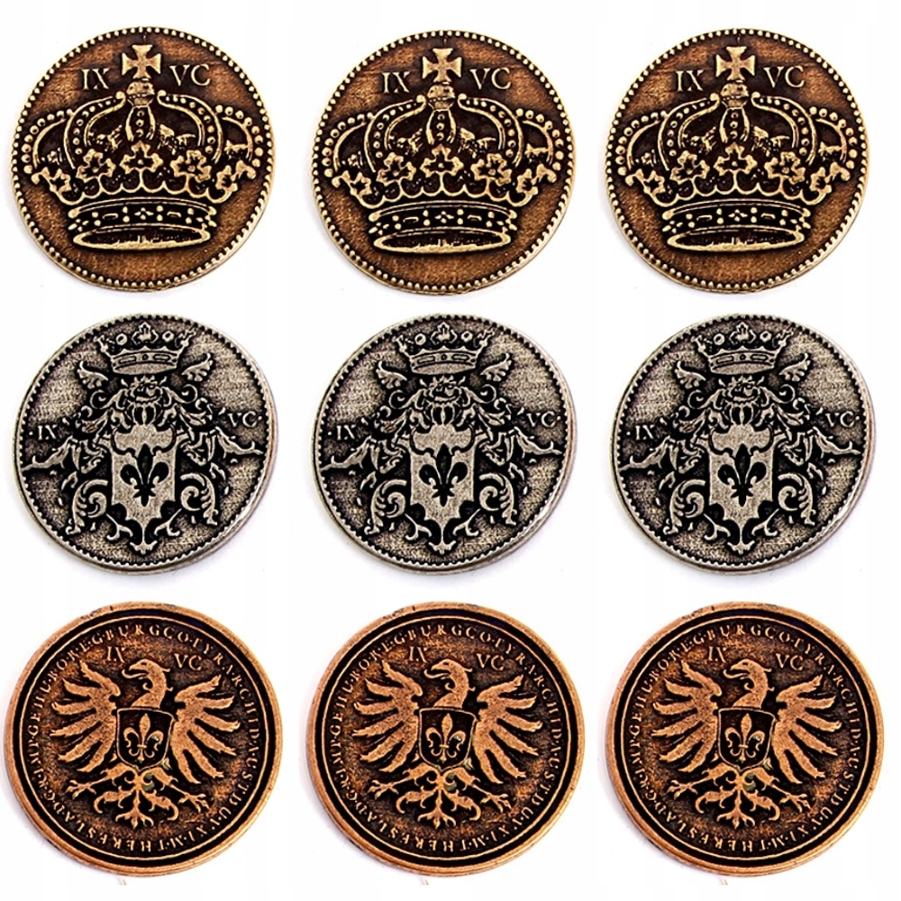 ZESTAW 9 CESARSKICH METALOWYCH MONET LARP RPG