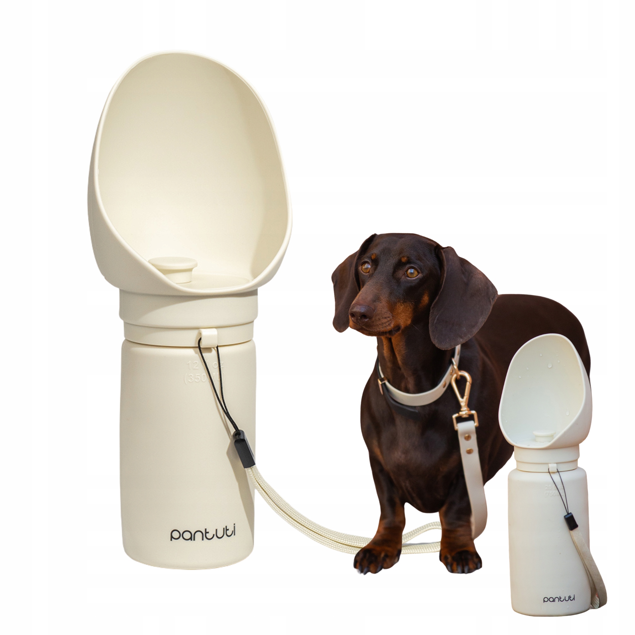 Skládací silikonová turistická láhev pro psa Monte béžová 350 ml