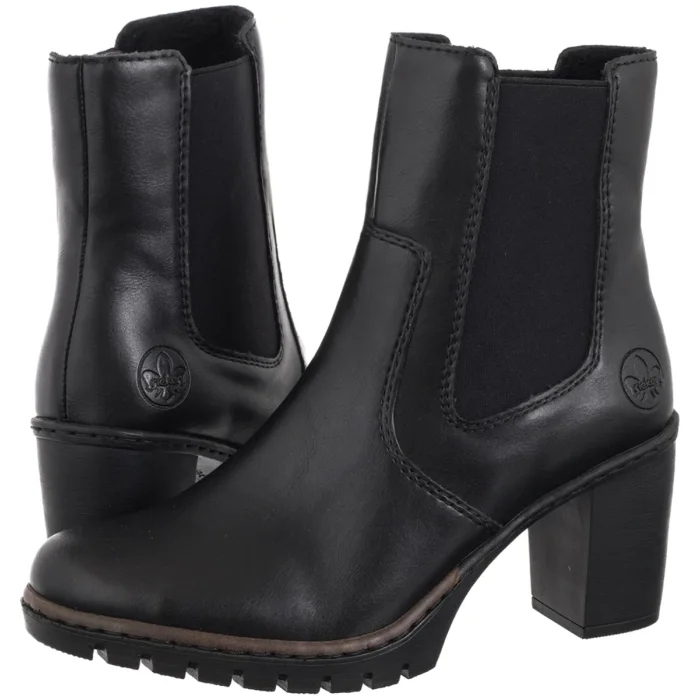 Dámské kožené Kotníkové Boty na podpatku Rieker černé Y2580-00 černé