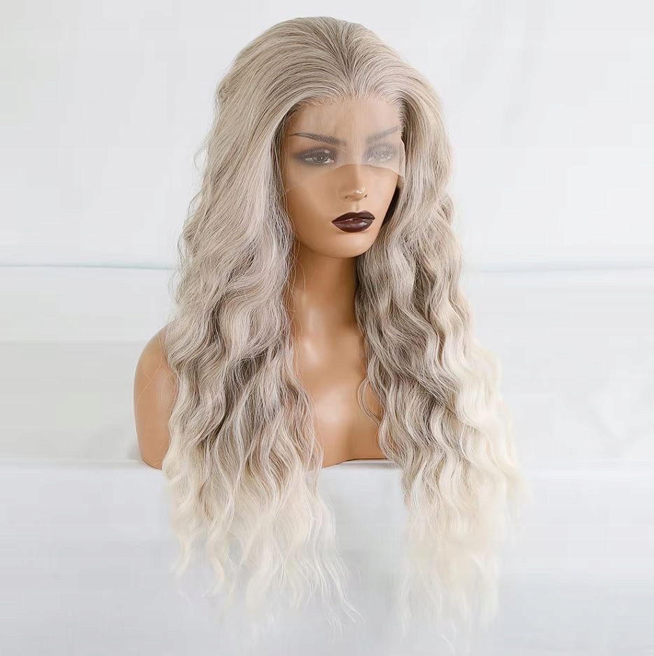 Peruka lace front mysi blond 65 cm fale ombre jasna platyna #60