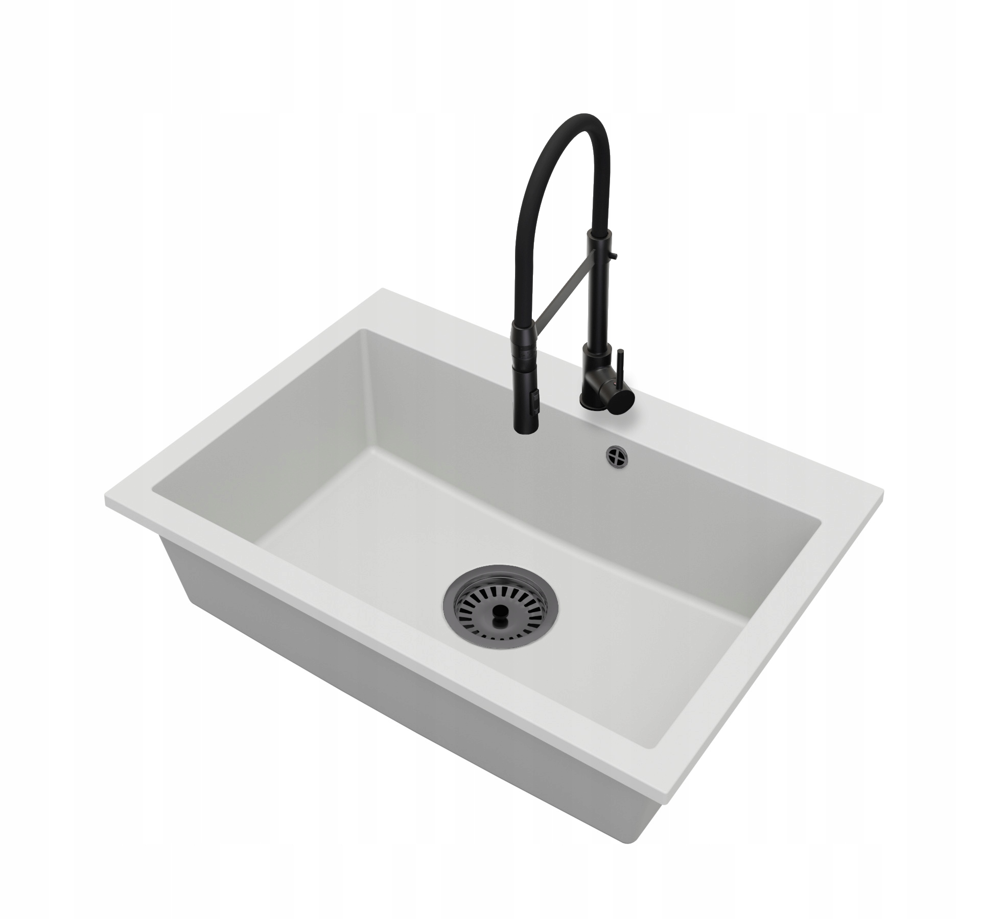 Kuchyňský granitový dřez Jednokomorový Elite 70 Baterie Sifon Černá