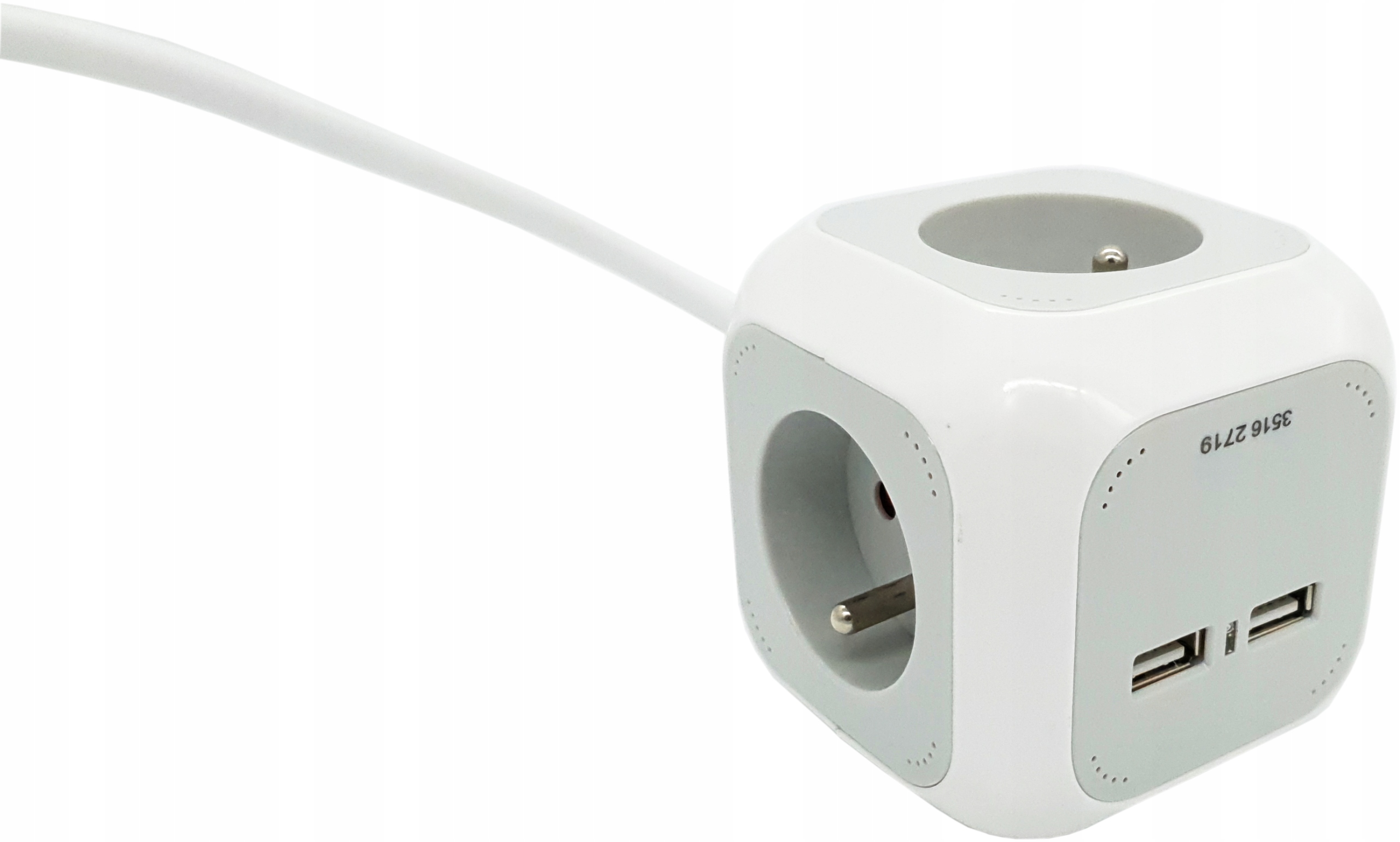 PRZEDŁUŻACZ KOSTKA CUBE ŁADOWARKA 2 x USB NA BIURKO 4 GNIAZDA KABEL 1,4 M Kolor biały