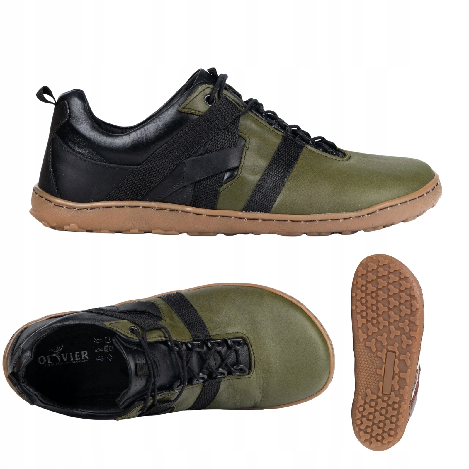 Pánské kožené barefootové boty široké H zero drop 153KZ zelené 36