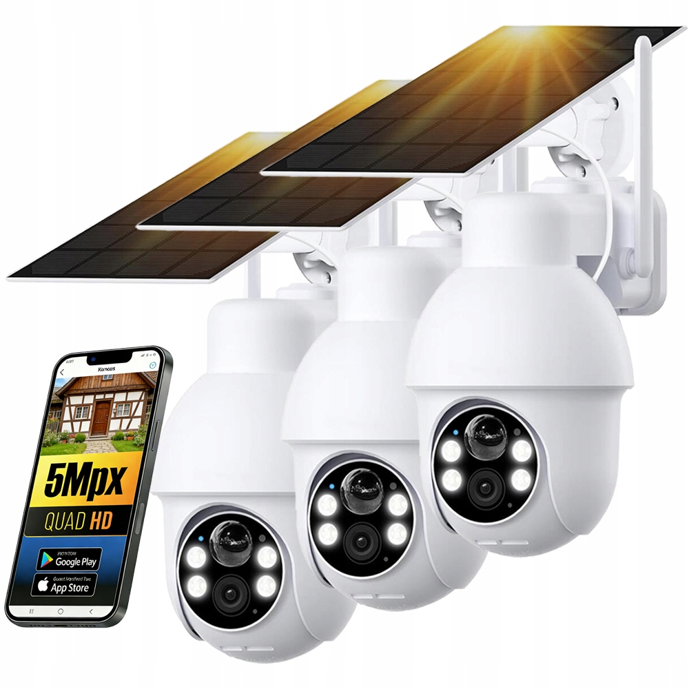 3 kusy Wifi 5MP 2K venkovní otočná bezdrátová solární Ptz kamera