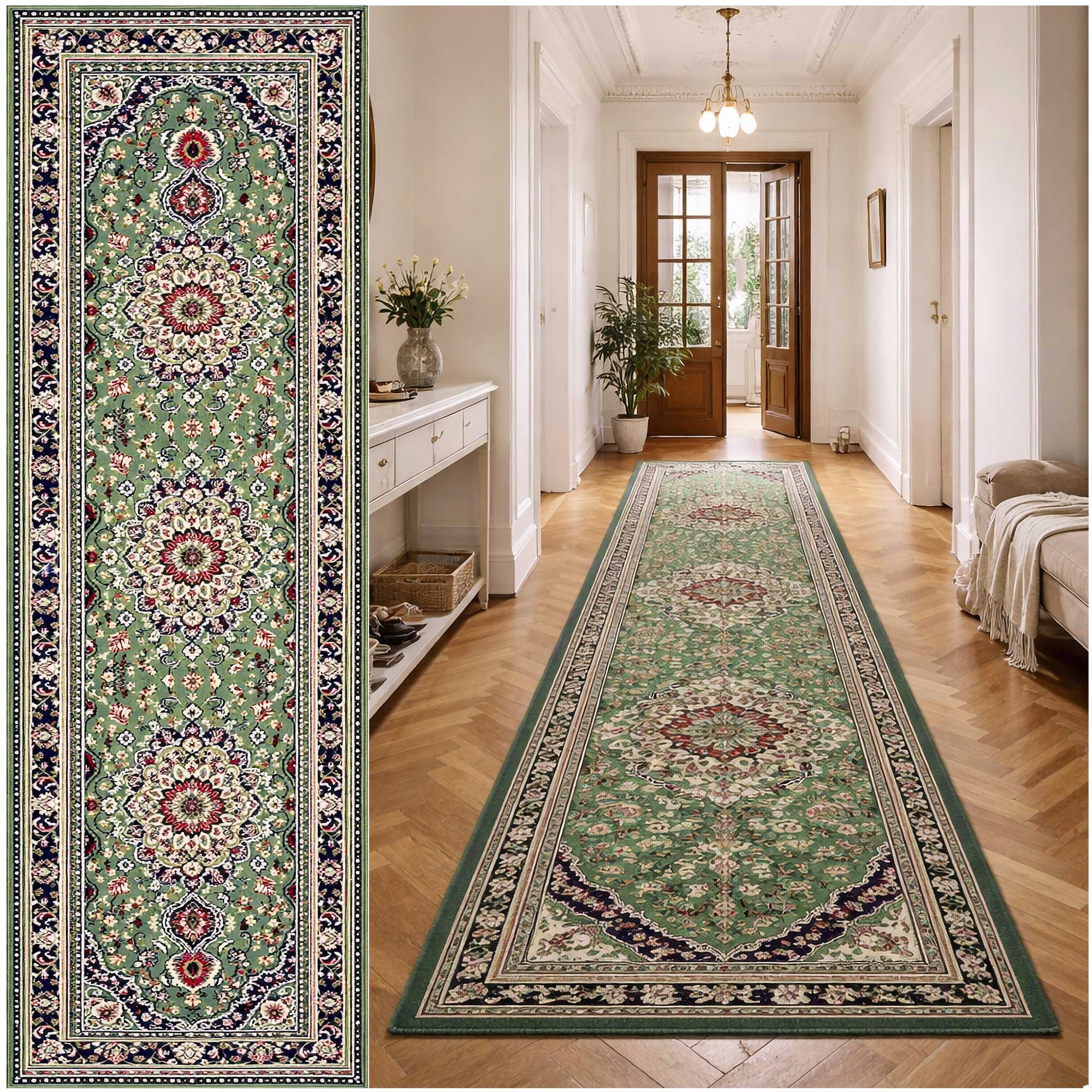 Zelený Běhoun Do Předsíně Venezia Klasický Koberec Do Obývacího Pokoje 80x300