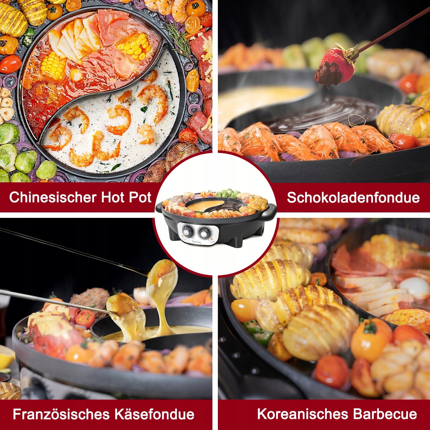 FOOD PARTY Elektryczny Garnek Grill 2w1 BBQ Fondue Raclette XXL 8 Osób — miniatura 5