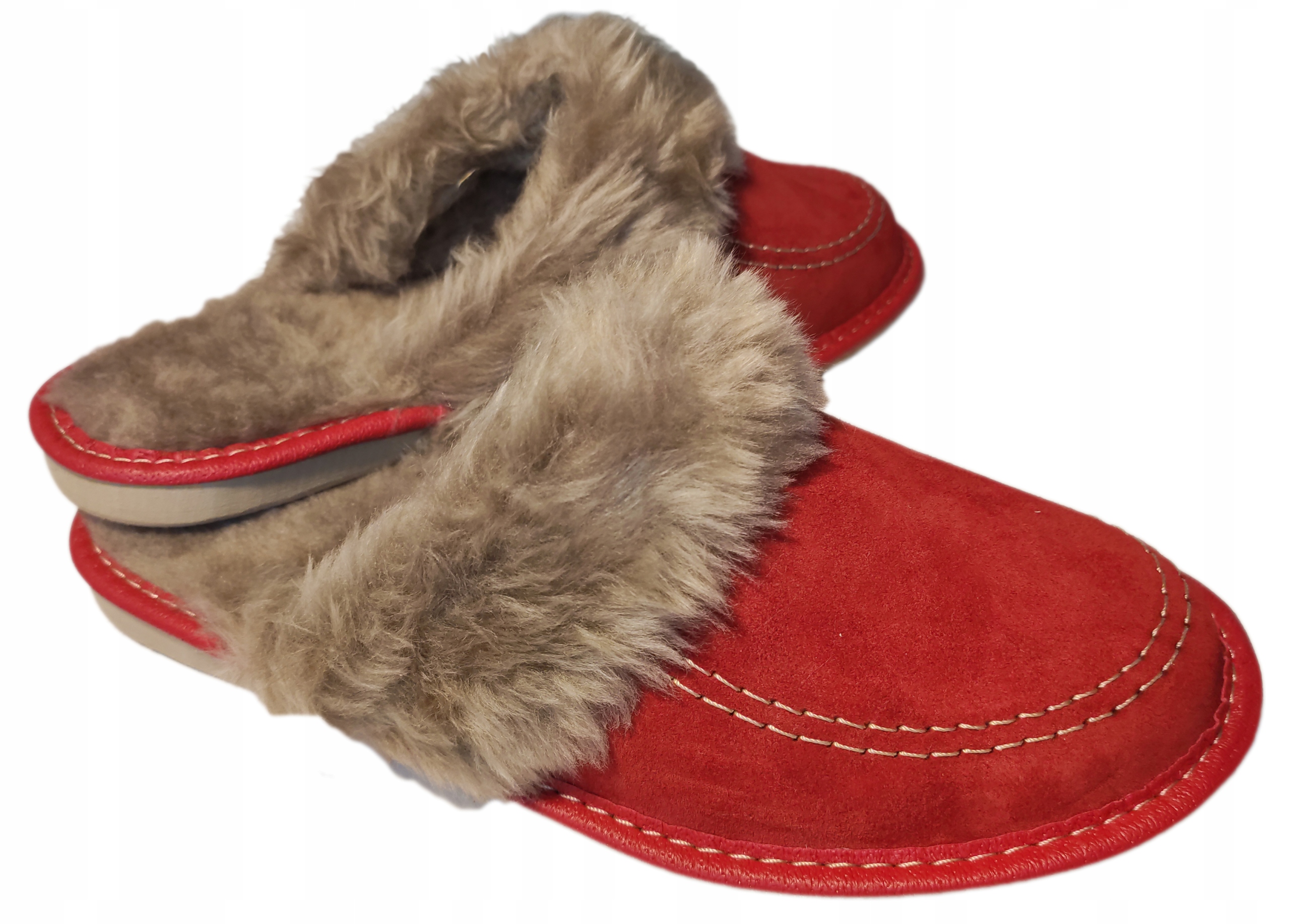 

Kapcie Damskie Skórzane Pantofle Futerko Mikołajki