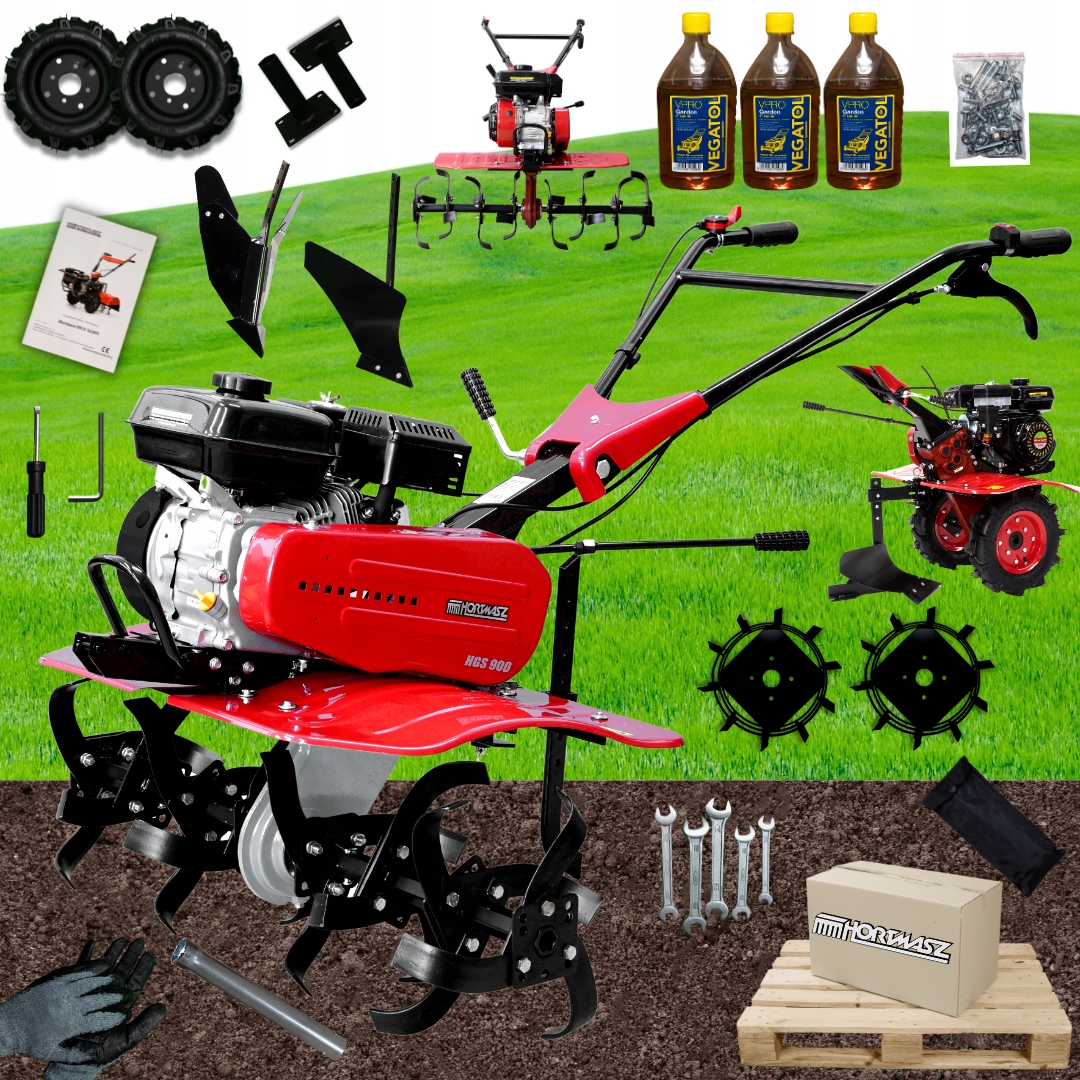 Glebogryzarka Hortmasz 100 cm 4000 W 7 KM pług+koła metalowe+obsypnik