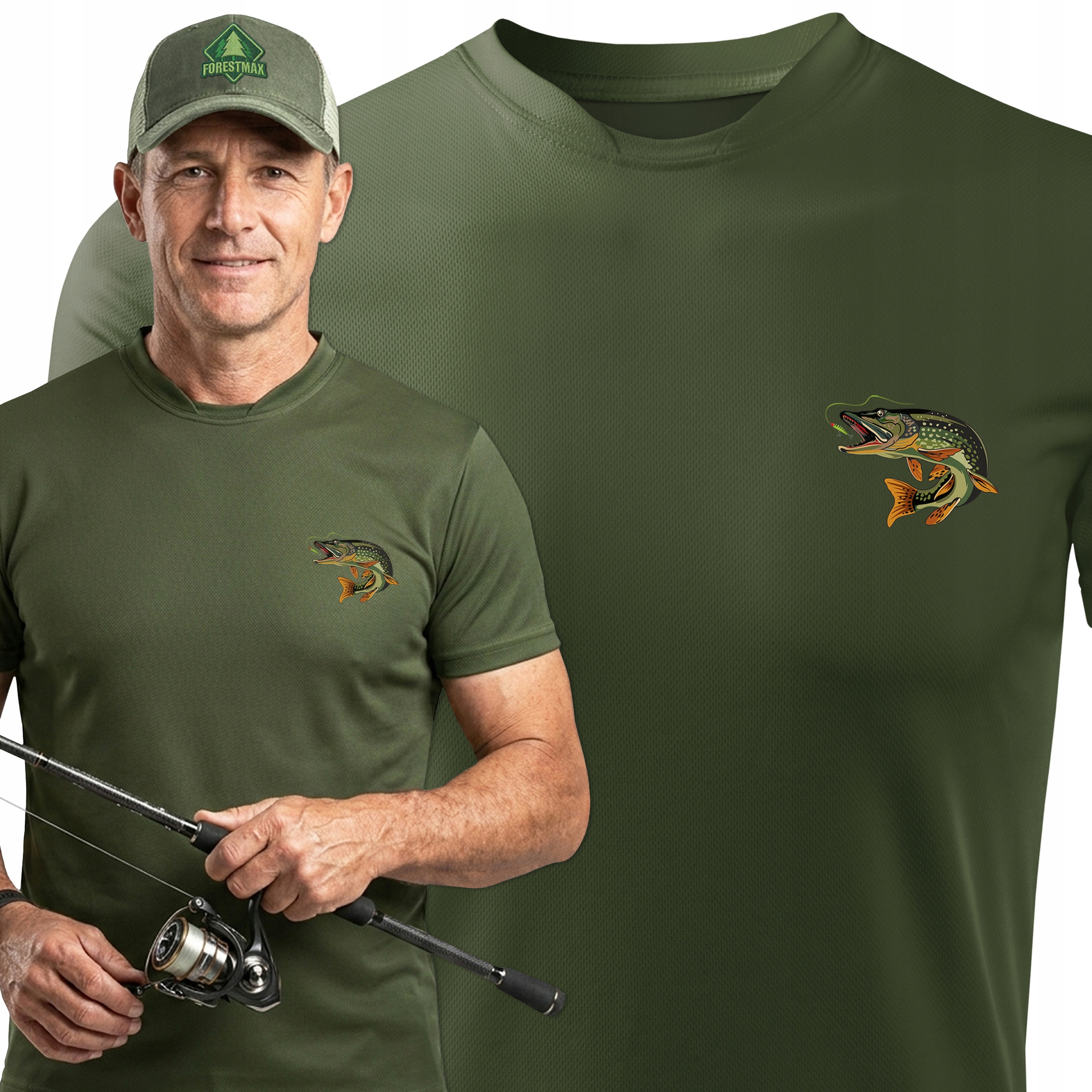 Szybkoschnący T-shirt funkcyjny dla Wędkarza na lato nadruk Szczupak r. XL