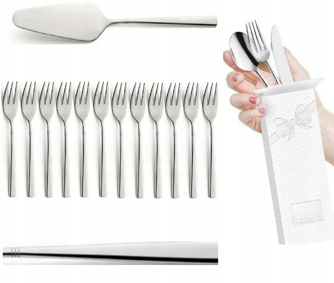 AMEFA SZTUĆCE DAKOTA ZESTAW CIASTA TORTU 12 WIDELCZYKI + ŁOPATKA 24 PREZENT