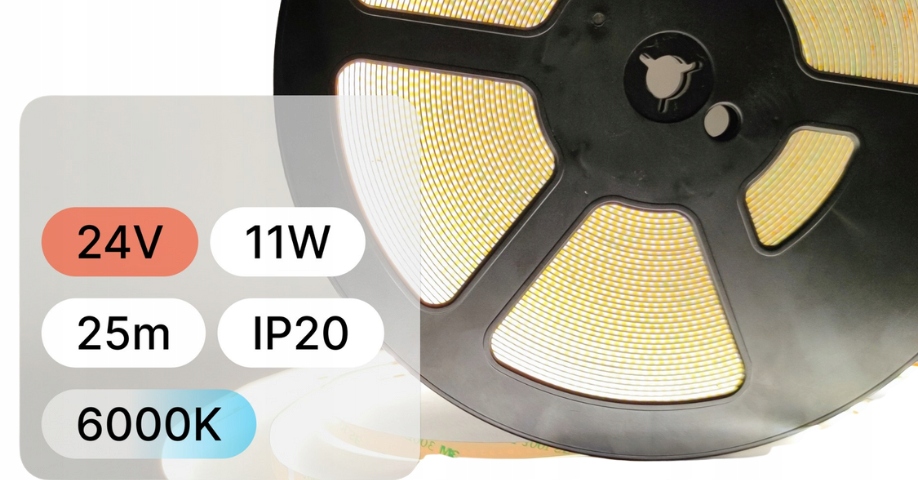Led Páska 24V Cob 11W 480LED IP20 6000K 100lm/W Ra>90 8mm 25mb