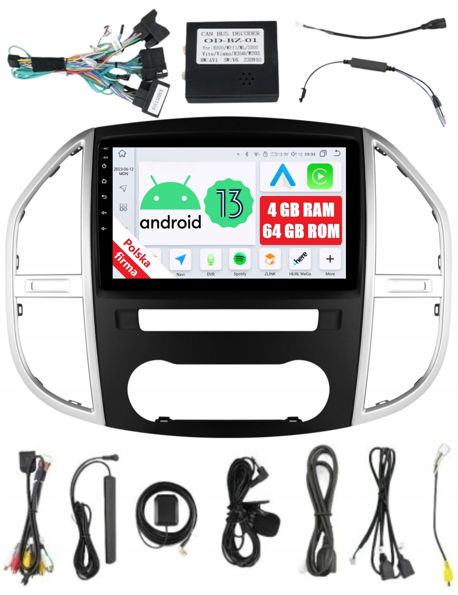 Radio Nawigacja Android Mercedes Benz Vito W447 4/64 Gb Dsp Carplay Lte