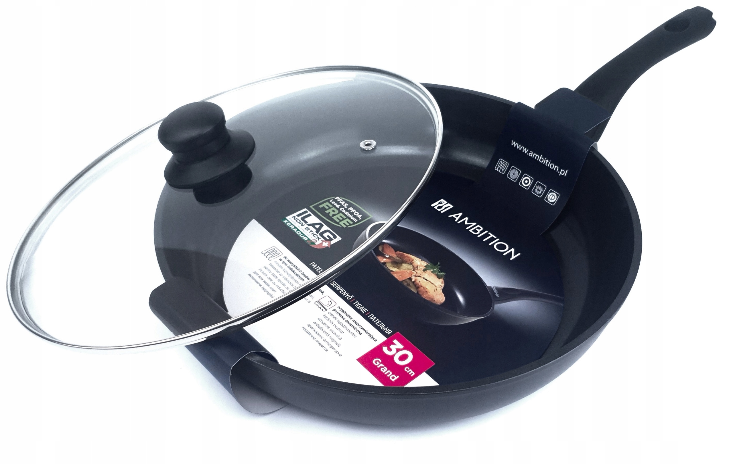 Patelnia Ambition Grand 30CM Gruba Pokrywka