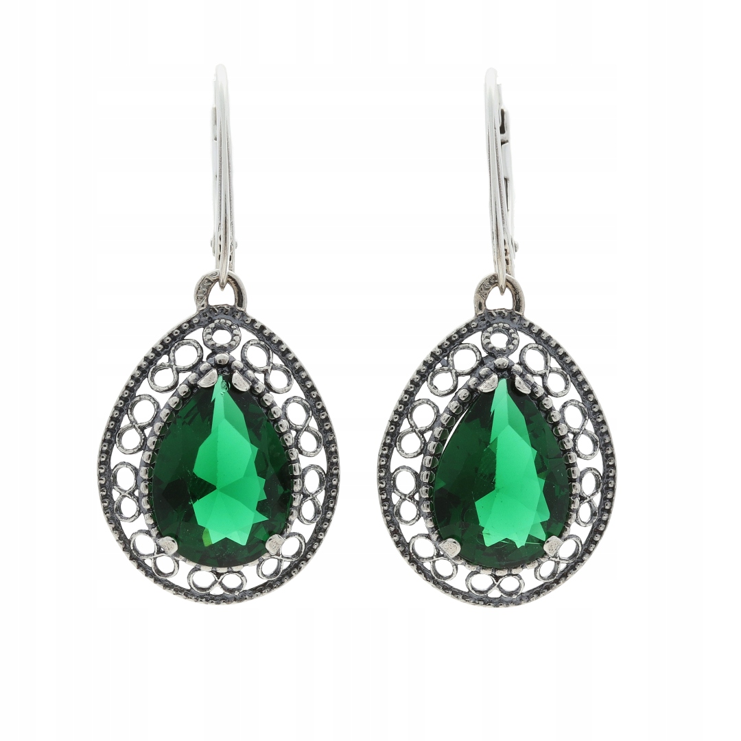 Náušnice se slzami a zeleným zirkonem stříbro