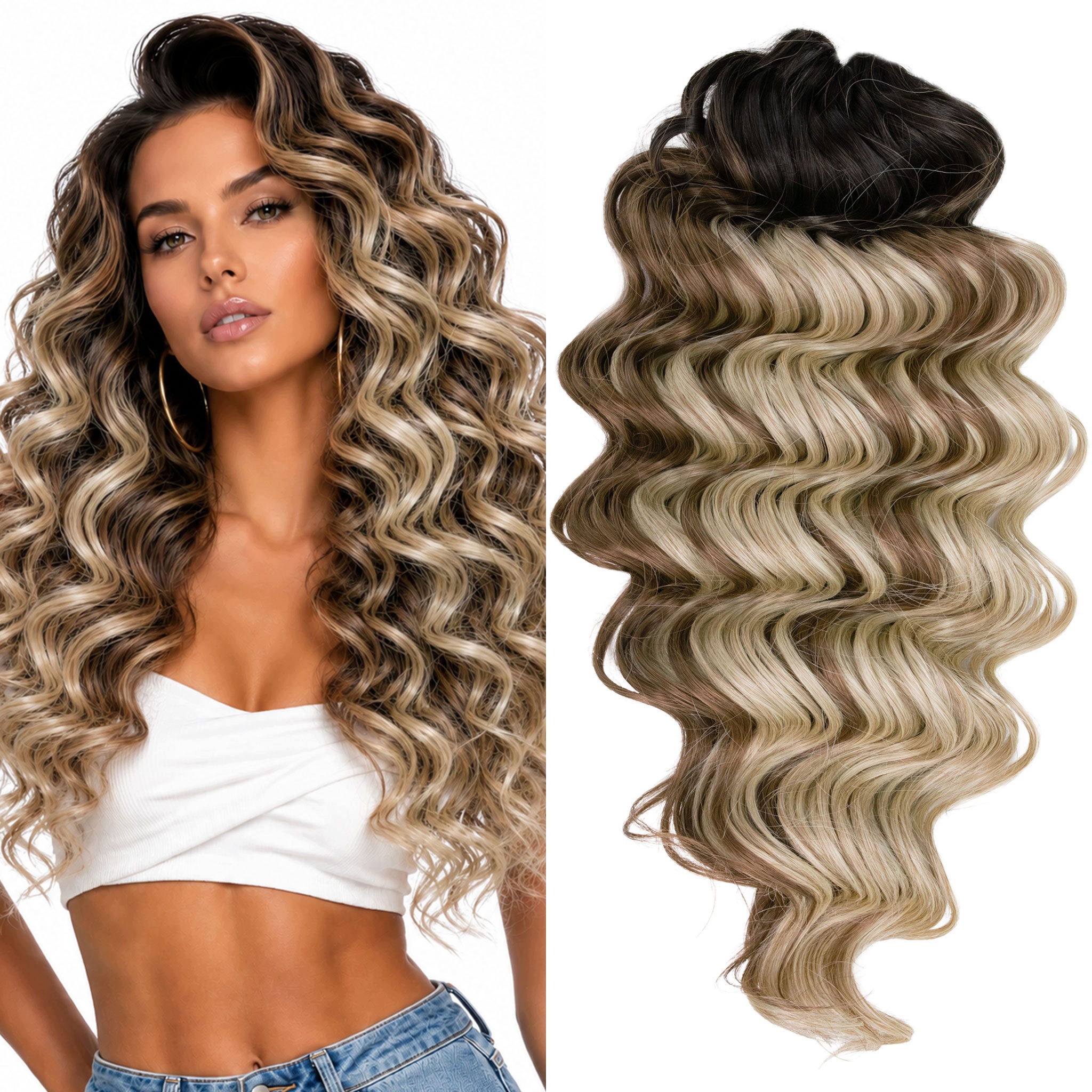 Włosy syntetyczne Afroloki Bella duże loki 20" 50cm 300g brąz blond pasemka