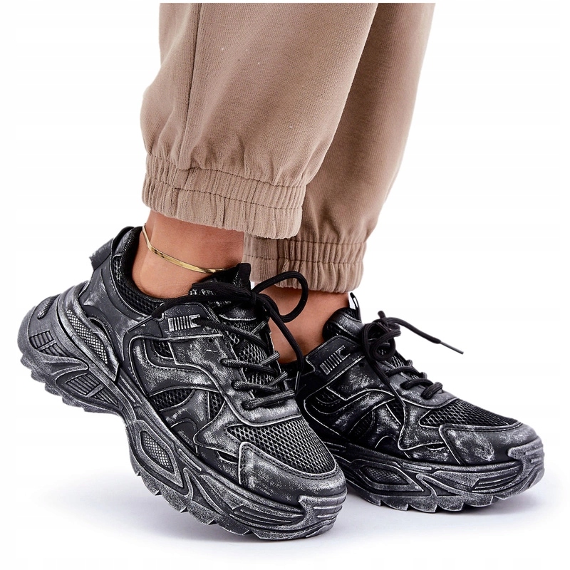 Dámské Tenisky S Oděrkami Na Masivní Platformě, Černé, Velikost 39