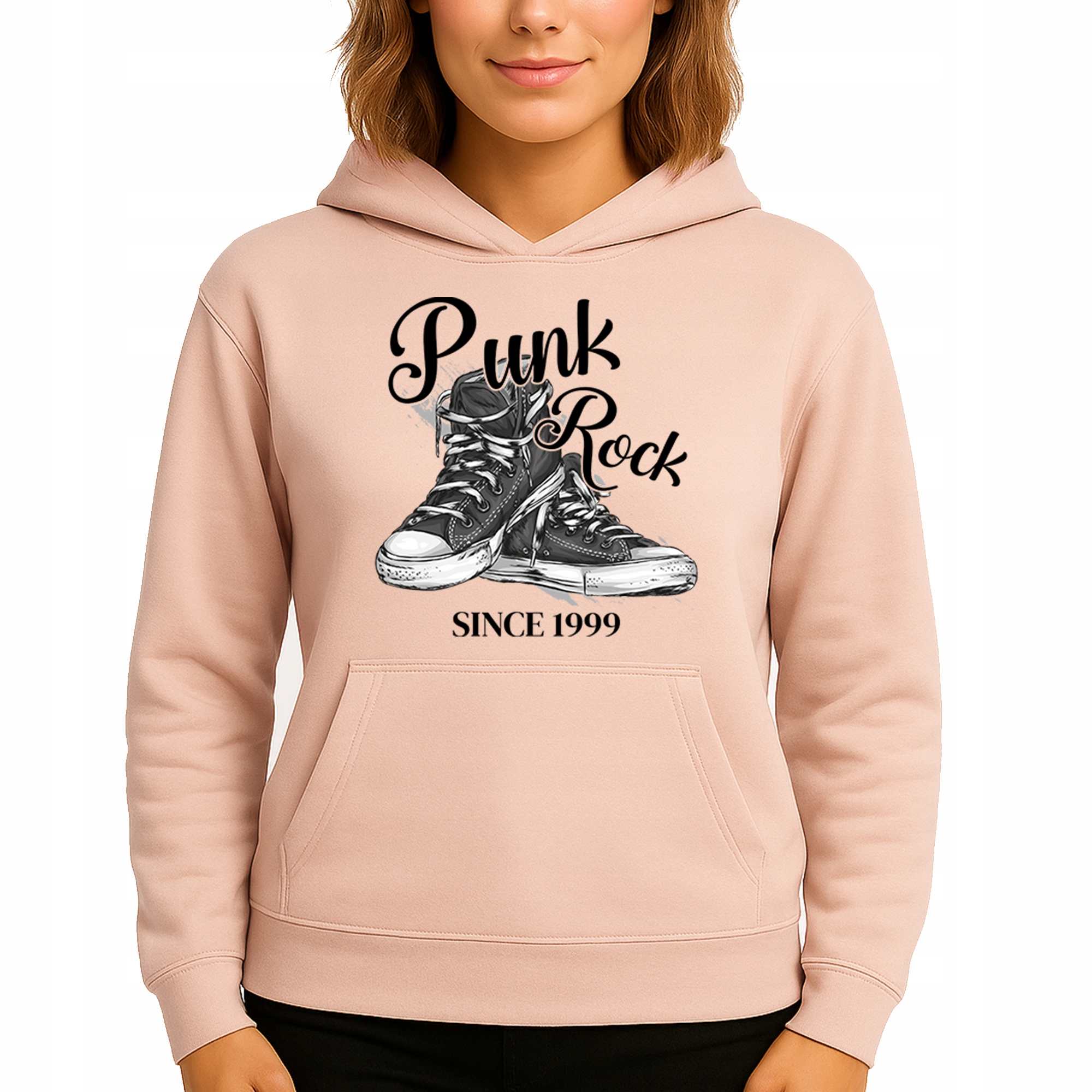 Mikina S Kapucí Broskvová Hoodie Módní Punk Rock M
