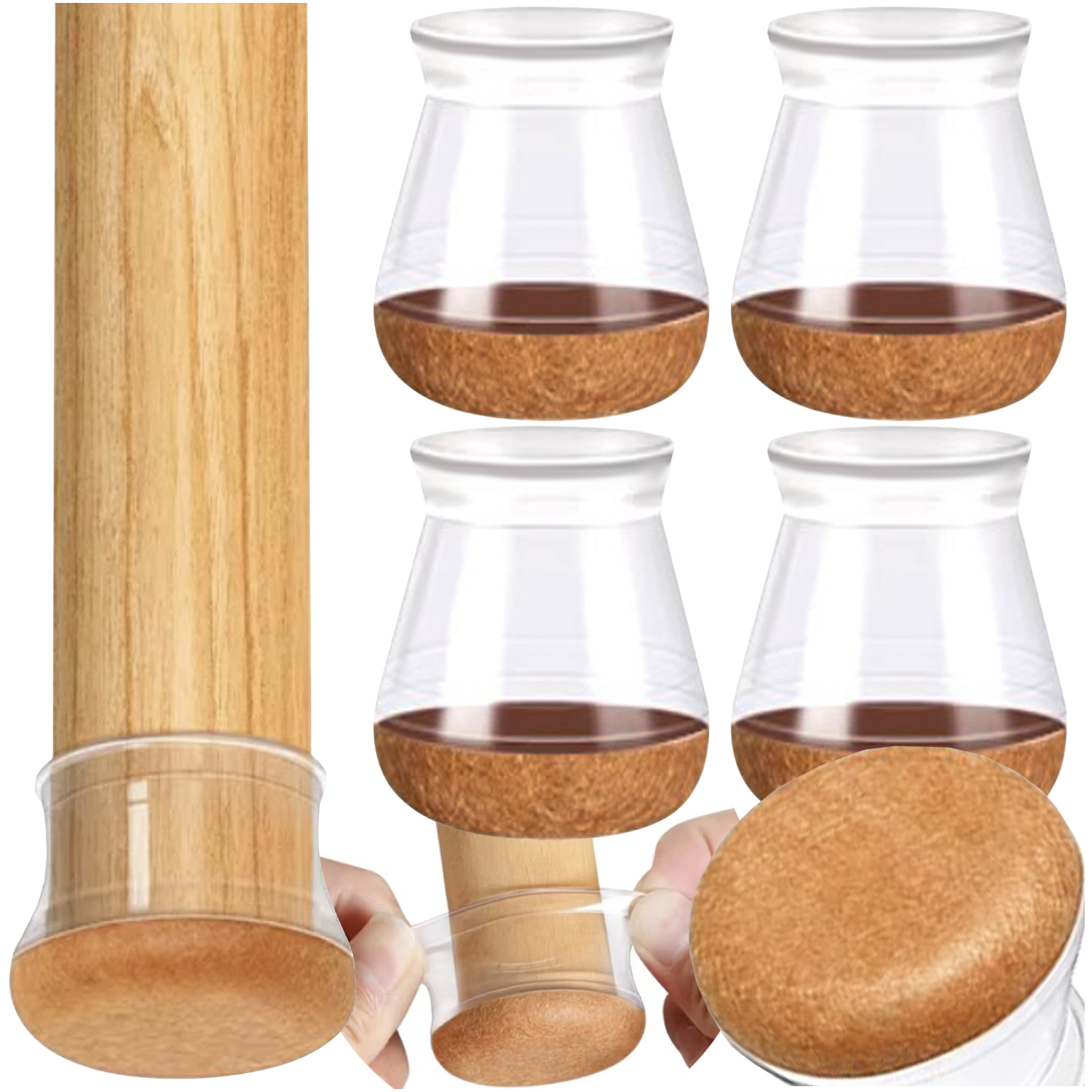 Gumové návleky na nohy židlí s filcem, ochranné, sada 4 ks