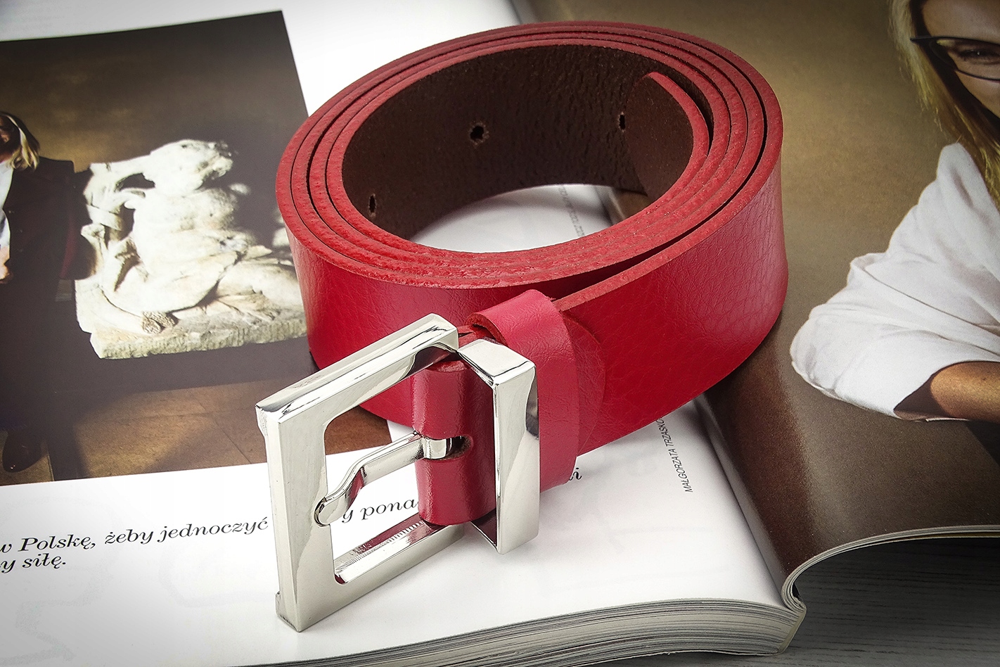 Pasek Damski Czerwony Do Spodni Gracio Klasyczny Stan opakowania oryginalne