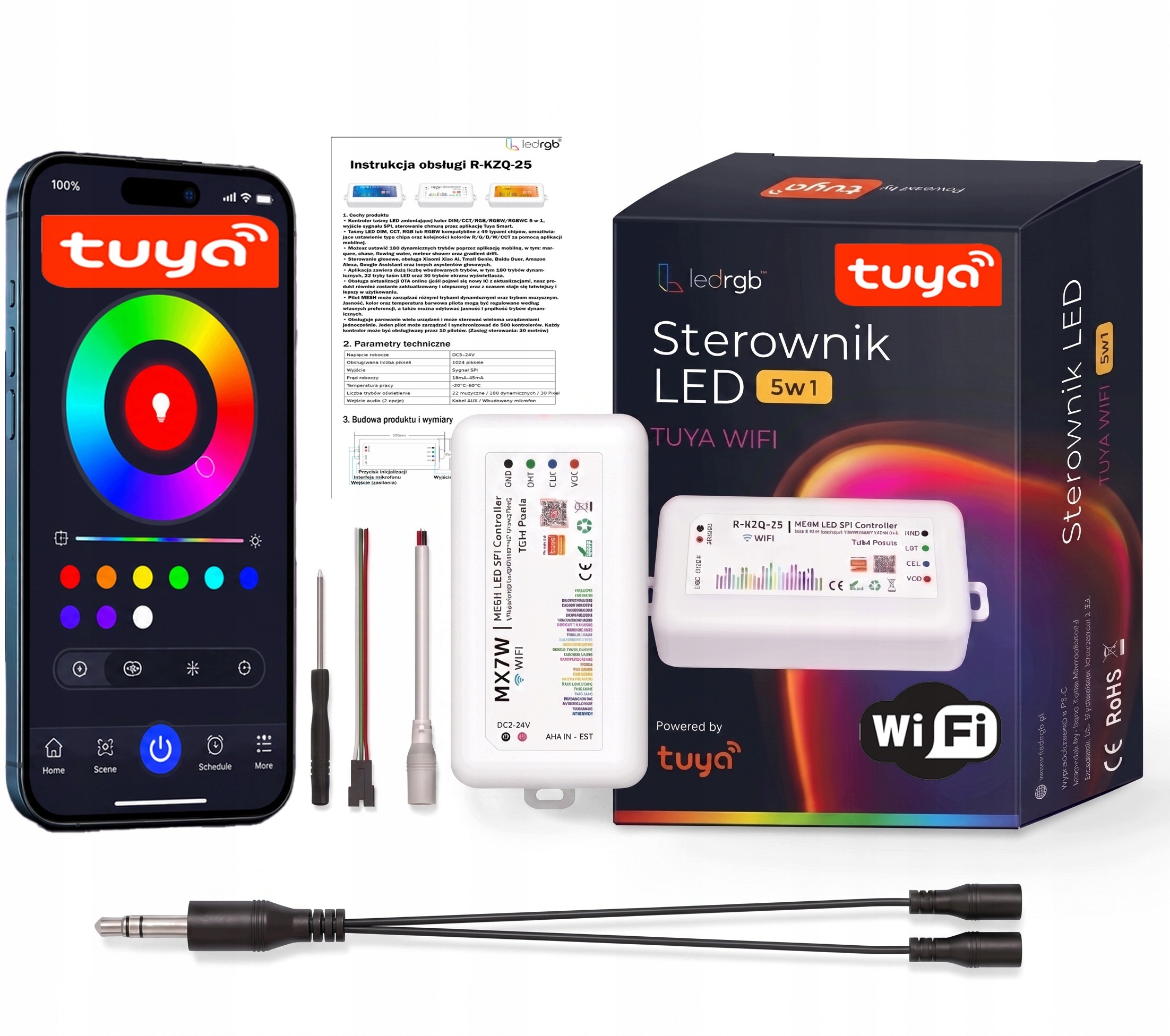 Ovladač stmívače pro Led pásky Cob Digitální Bílý Barevný Wifi Tuya Spi