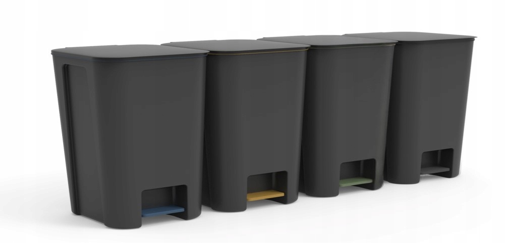 Levně Sada 4 černých odpadkových košů s barevným pedálem 25 l pro třídění odpadků