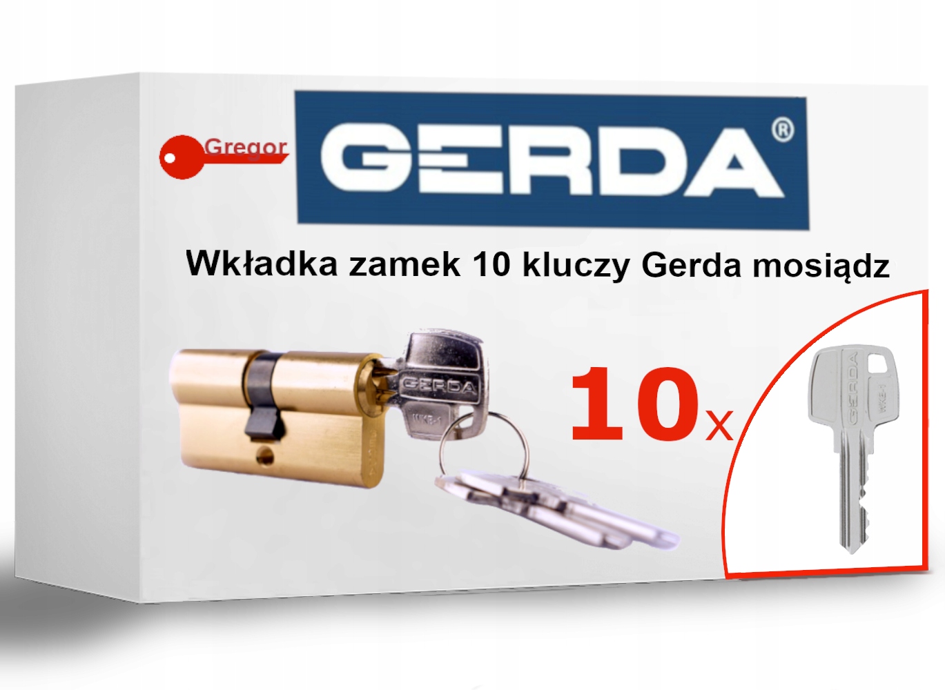 10 Kluczy Wkładka bębenkowa zamek Gerda WKE1 35/45 mosiadz 10 kluczy