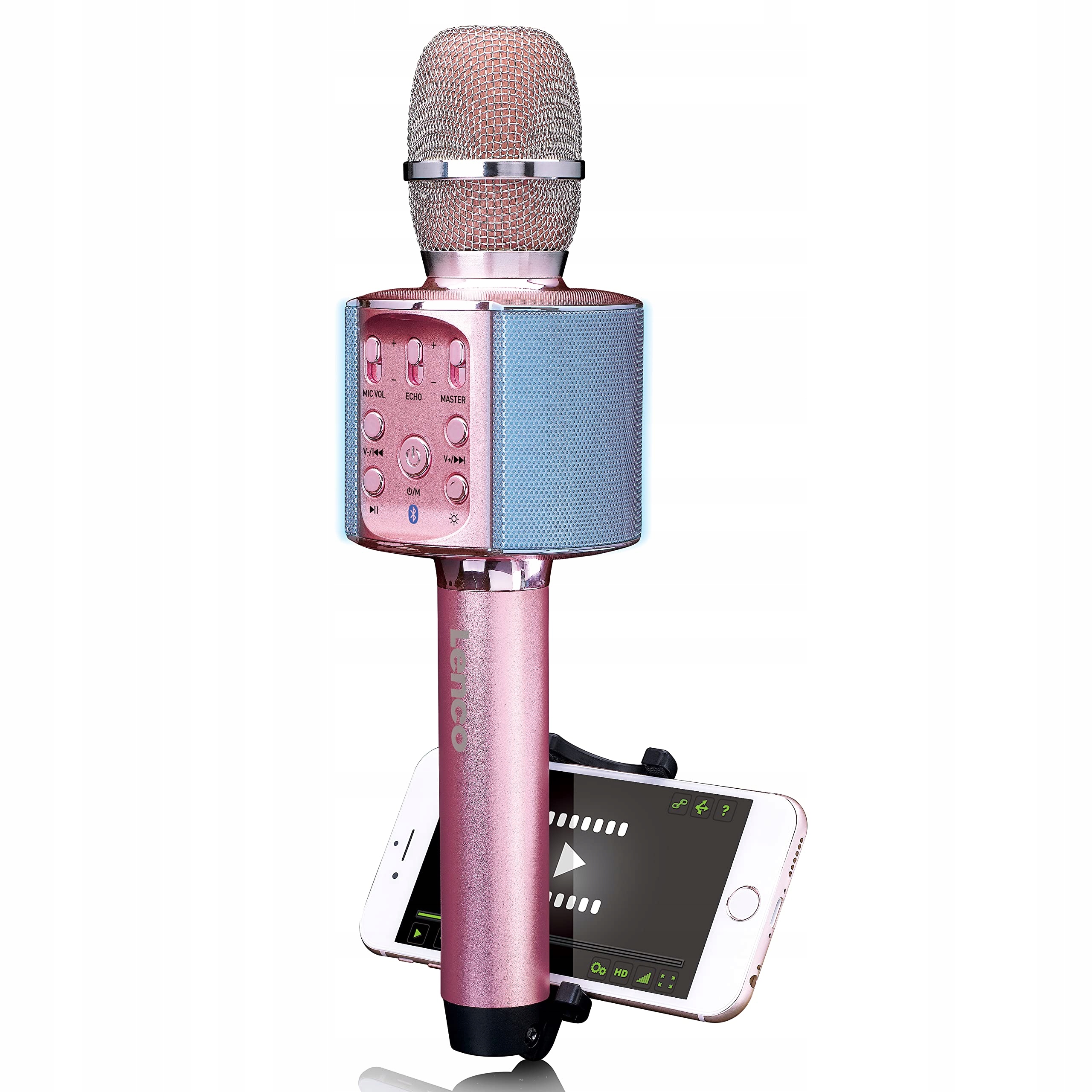 LENCO Karaoke Mikrofon Bluetooth LED Różowy Smartfon Android iOS
