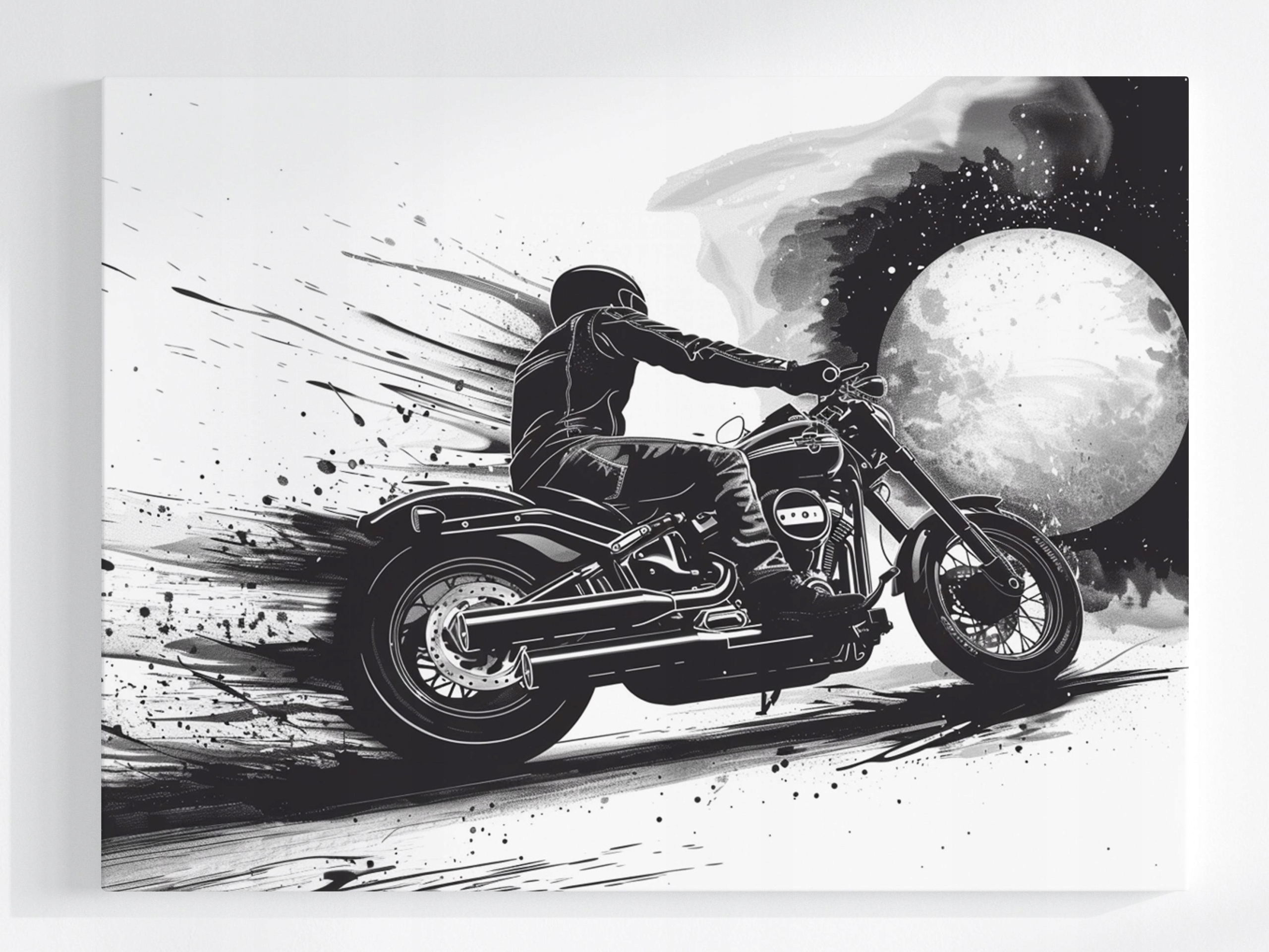 Obraz Na Plátně Canvas Grafika Kresba Motor Motocykl Měsíc B&w 100x75