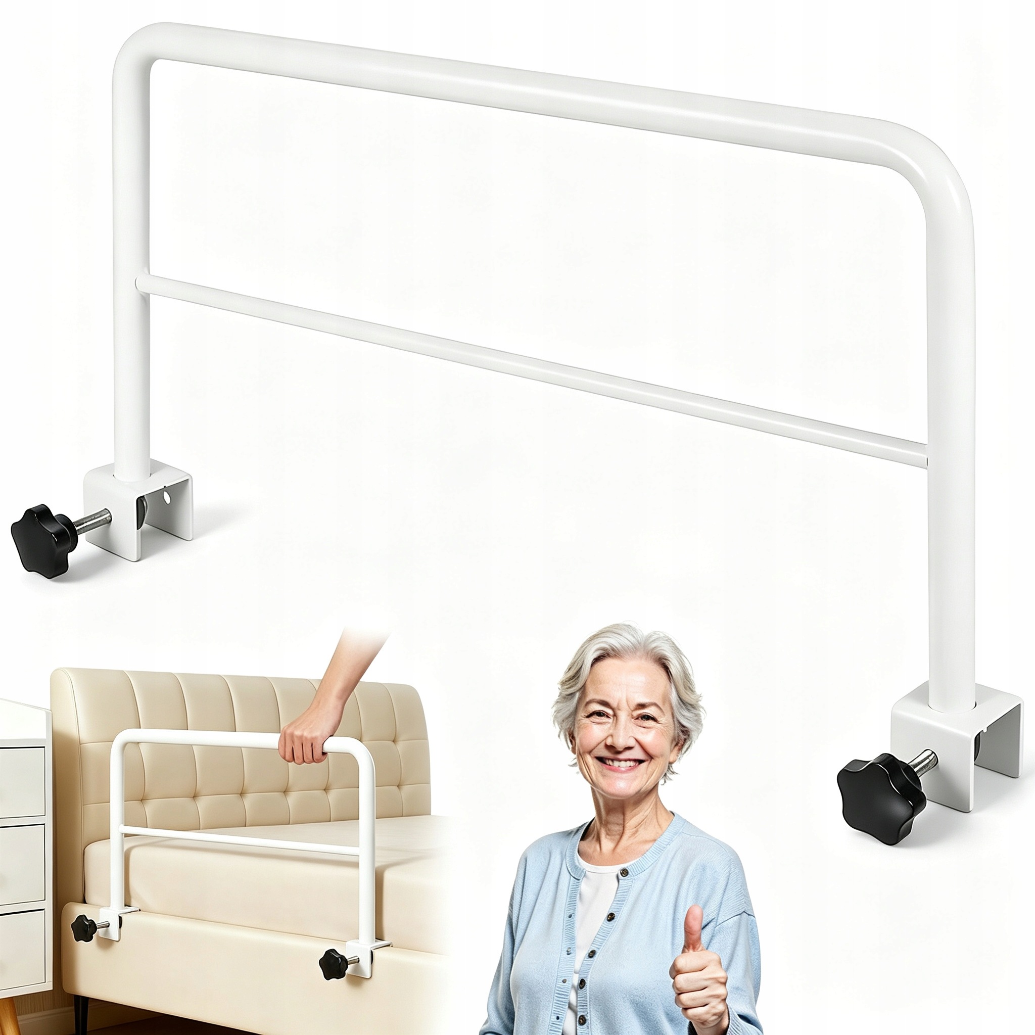 Barierka Łóżkowa Składana Metalowa Dla Seniora Uchwyt Do Wstawania 50X30CM
