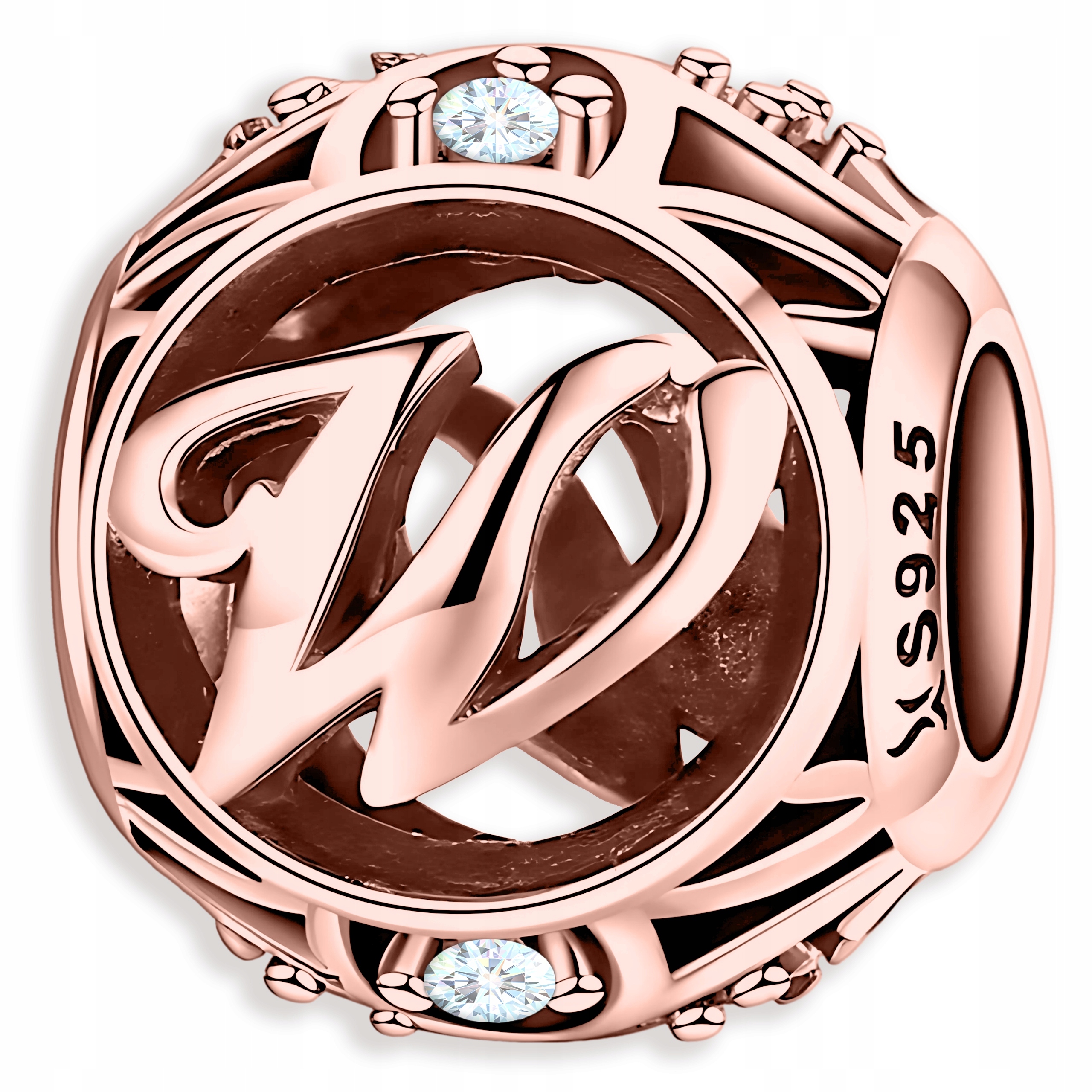 Charms Pozlacený korálek Květina s písmenem Iniciál Písmeno W Stříbro 925