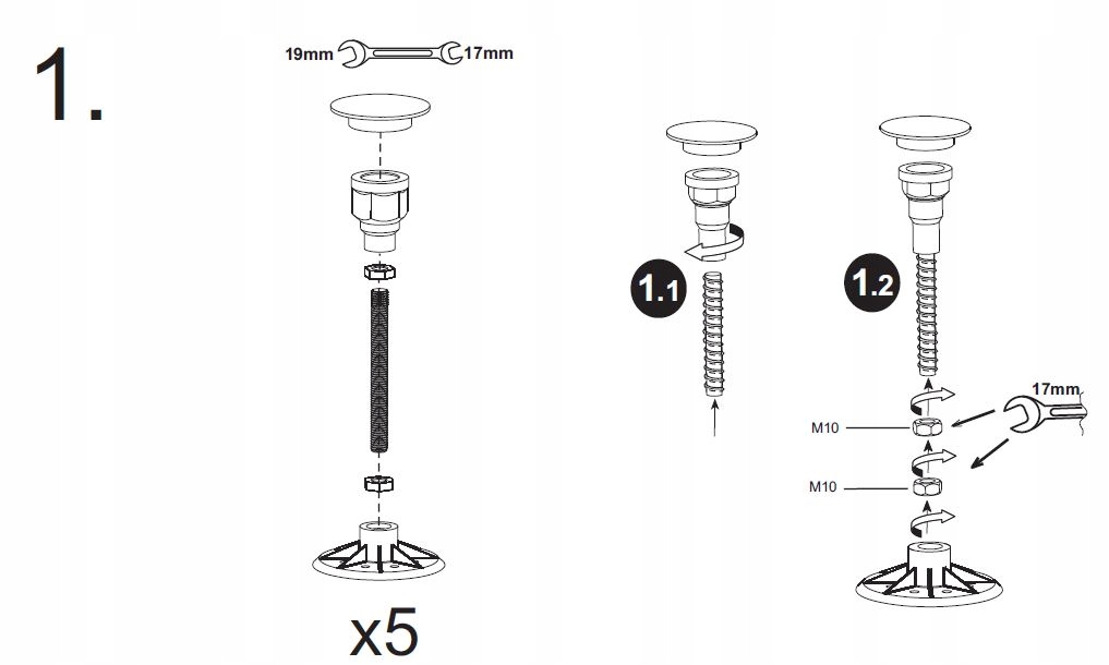 NOGI DO BRODZIKA KOMPLET 5 szt . 90 mm - 140 mm Kształt prostokątny