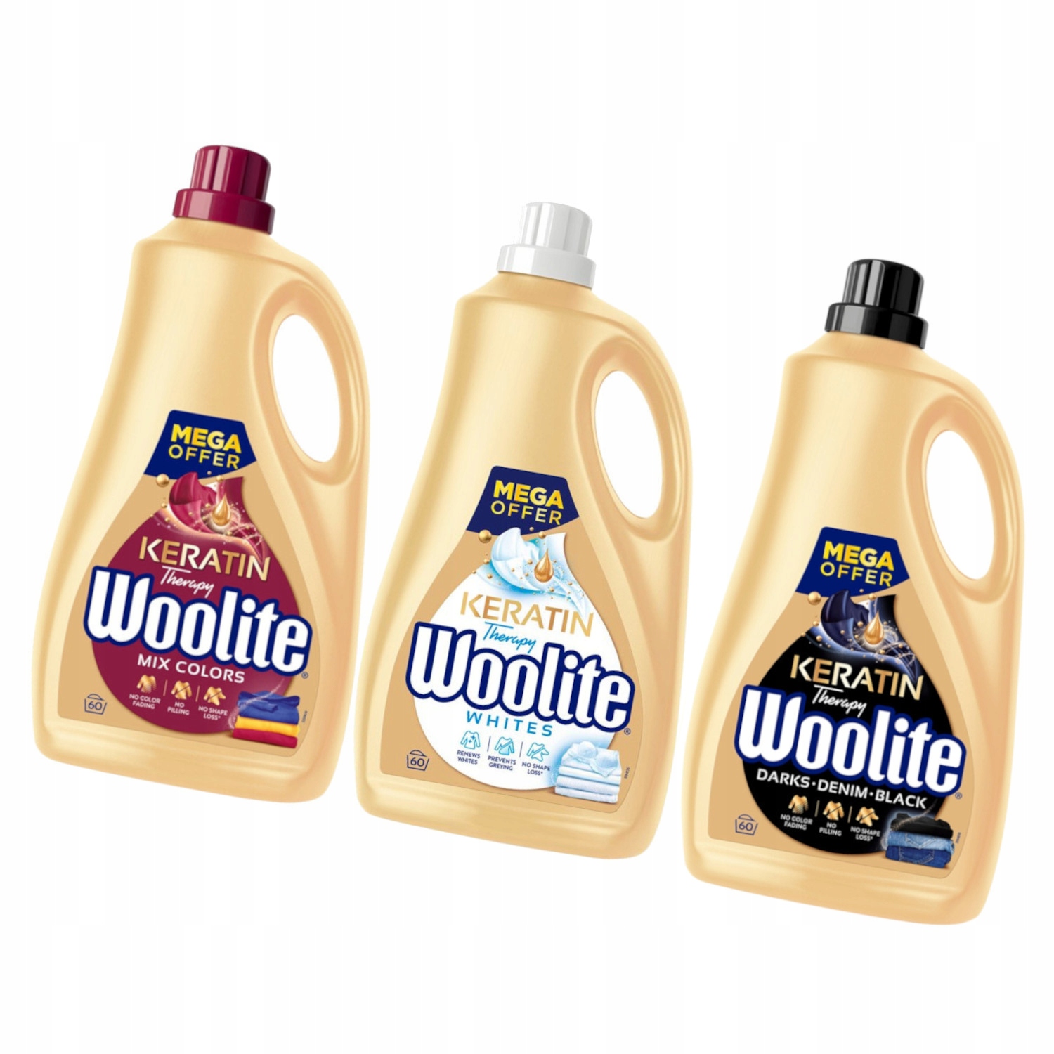 Levně Tekutý prací prostředek Woolite Keratin Therapy bílá barva černá MIX 60 praní 3x 3,6 l