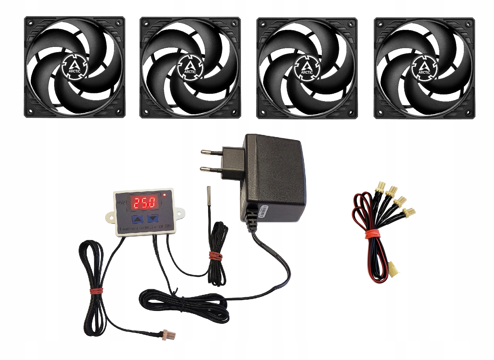 4 ventilátory 120mm s teploměrem Automatické zapínání Termostat