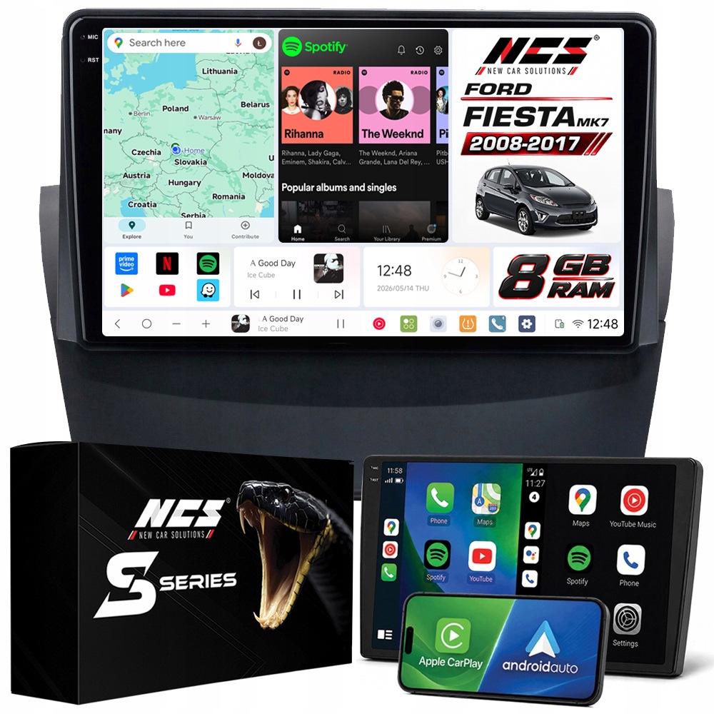 Rádio Navigace Ncs DS9 Ford Fiesta Mk7 2008-2017 Android 8GB Lte 9″