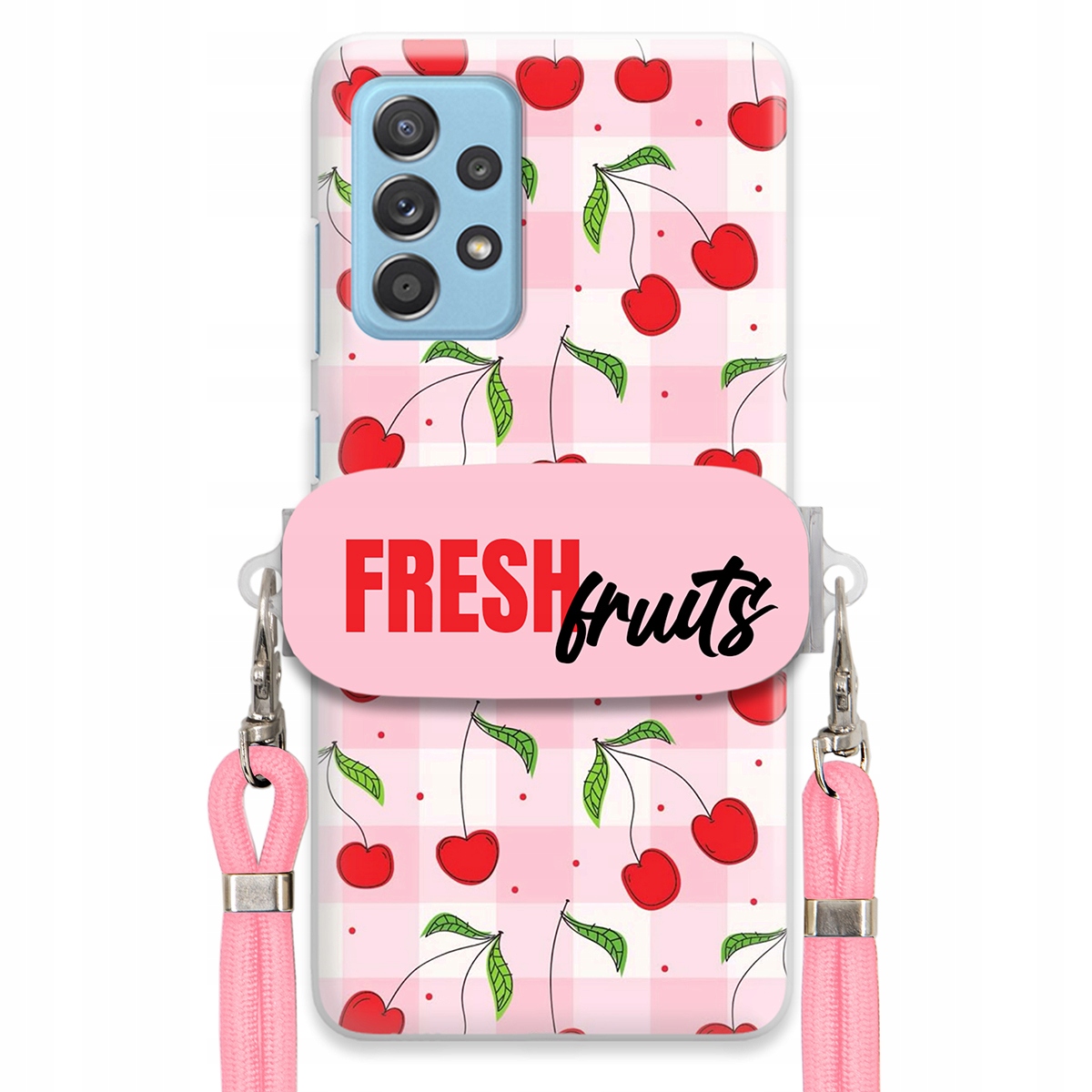 Puzdro pre Samsung A33 5G Case držiak na šnúrku Ružový Fresh Fruits Mriežka