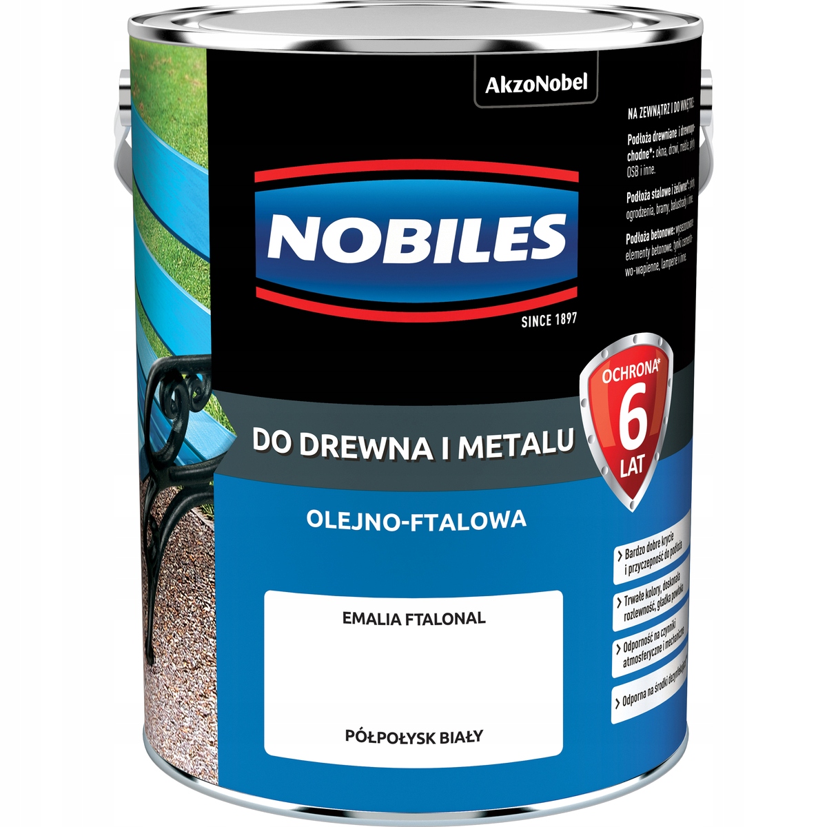 Nobiles Barva na dřevo z kovu betonu Bílá 5L