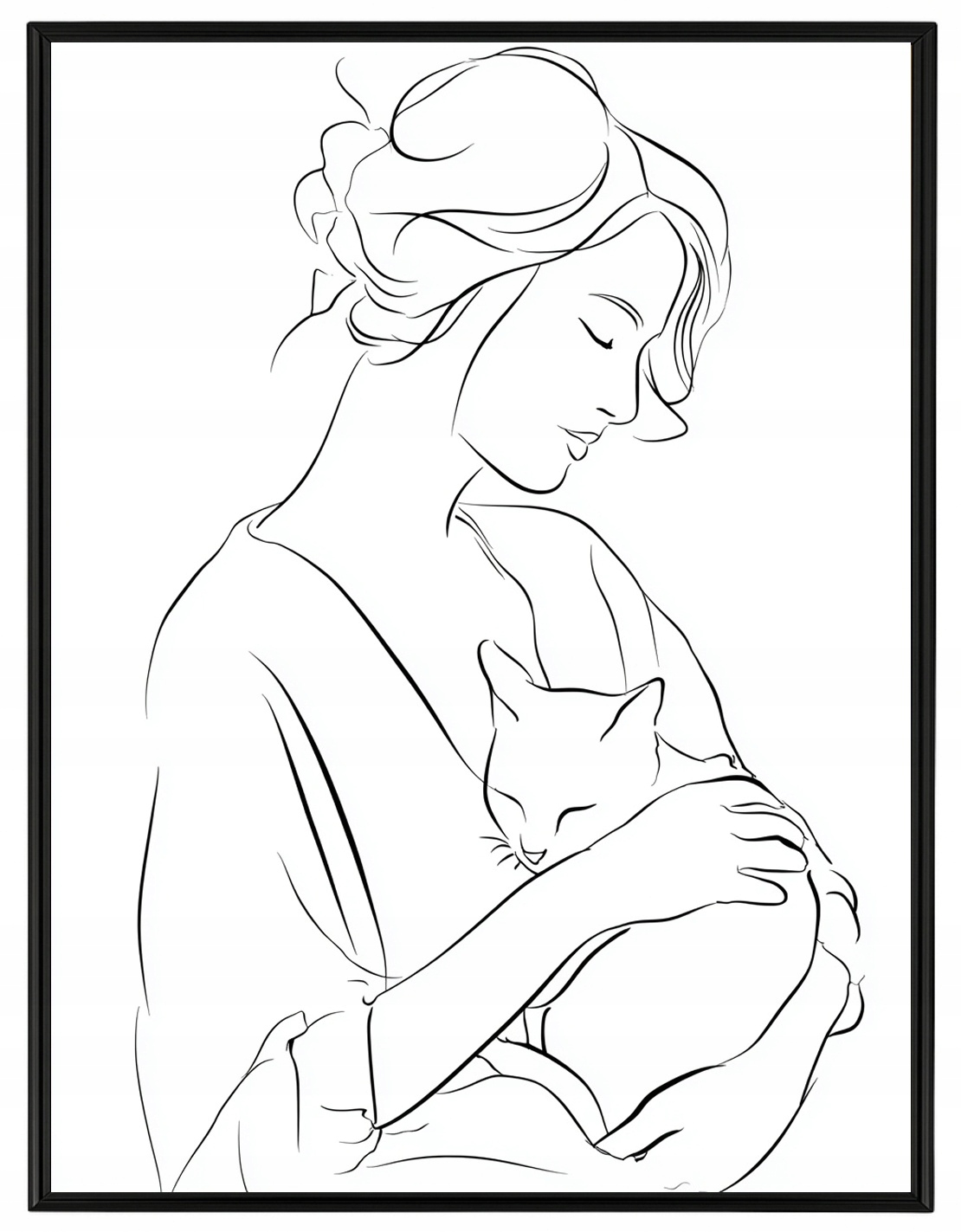 Plakát Rámeček Aluminium Grafika Line Art Kresba Portrét Žena Kočka 60x80