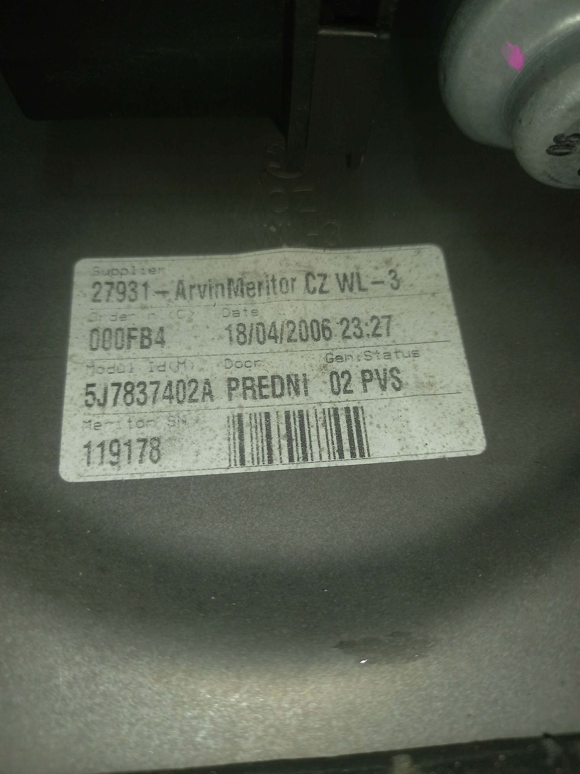 mechanism windows right front SKODA ROOMSTER 5J7837402A