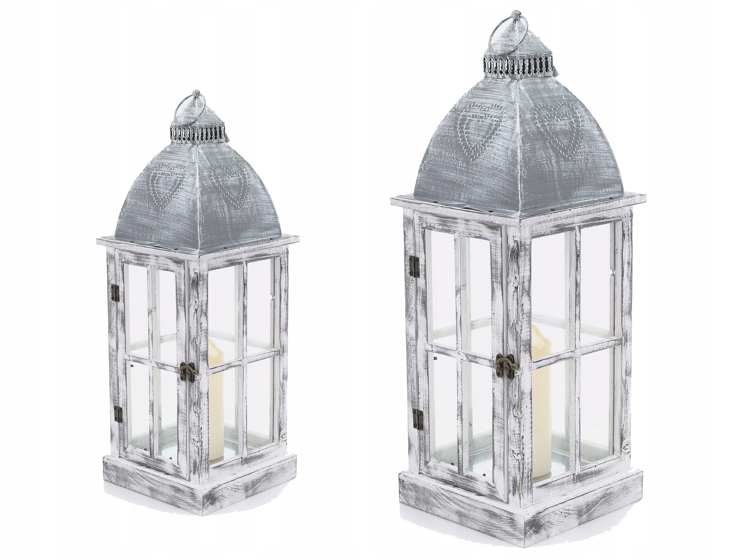 

Latarnie Lampiony drewno szara przecierka 40 58 cm