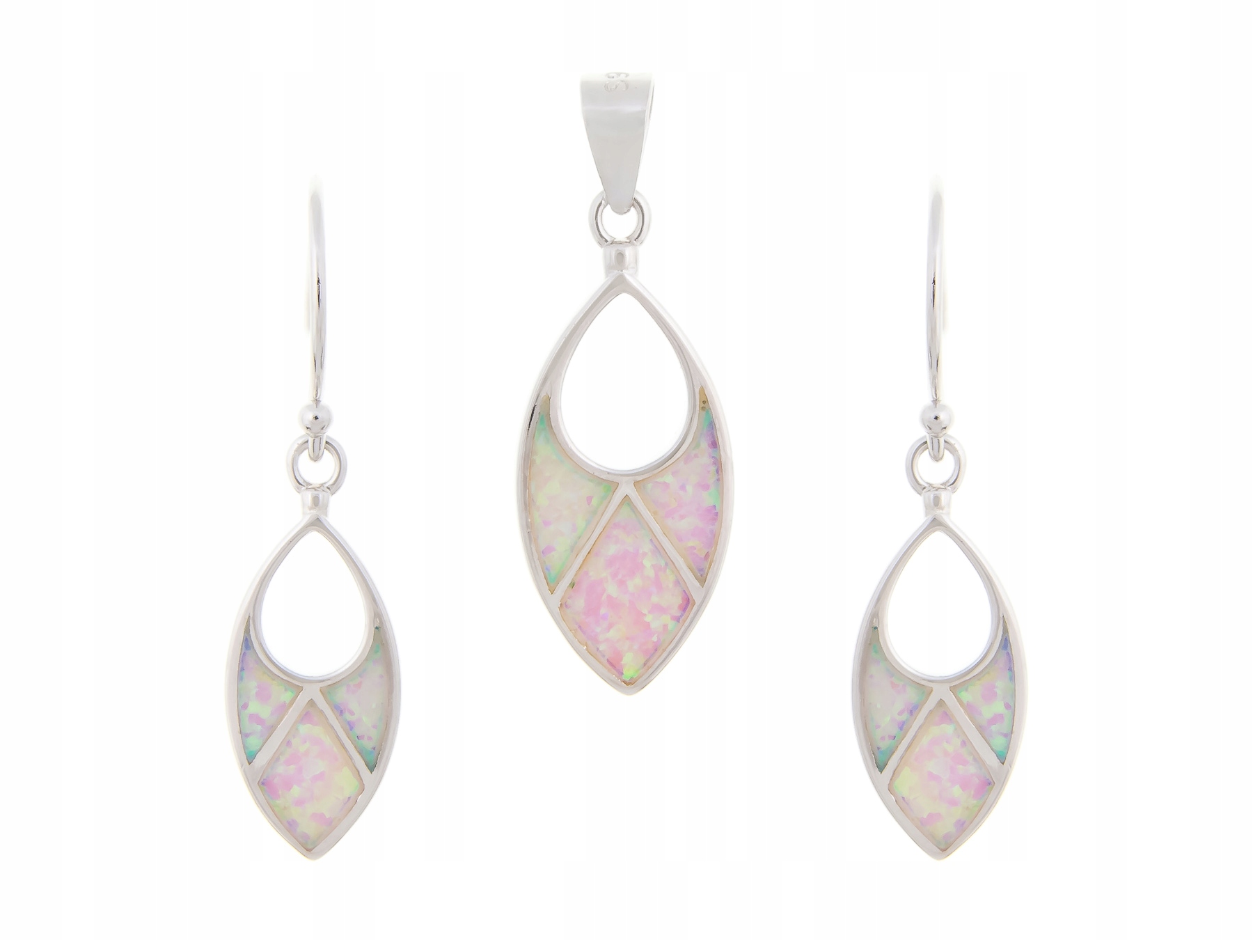 Postříbřená Sada: Náušnice Přívěsek S Opálem