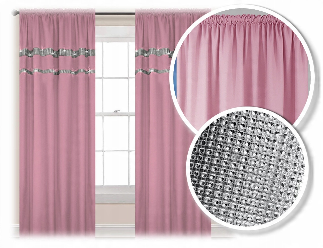 

Zasłony Gotowe Len Cyrkonie 230X145 Taśma Glamour
