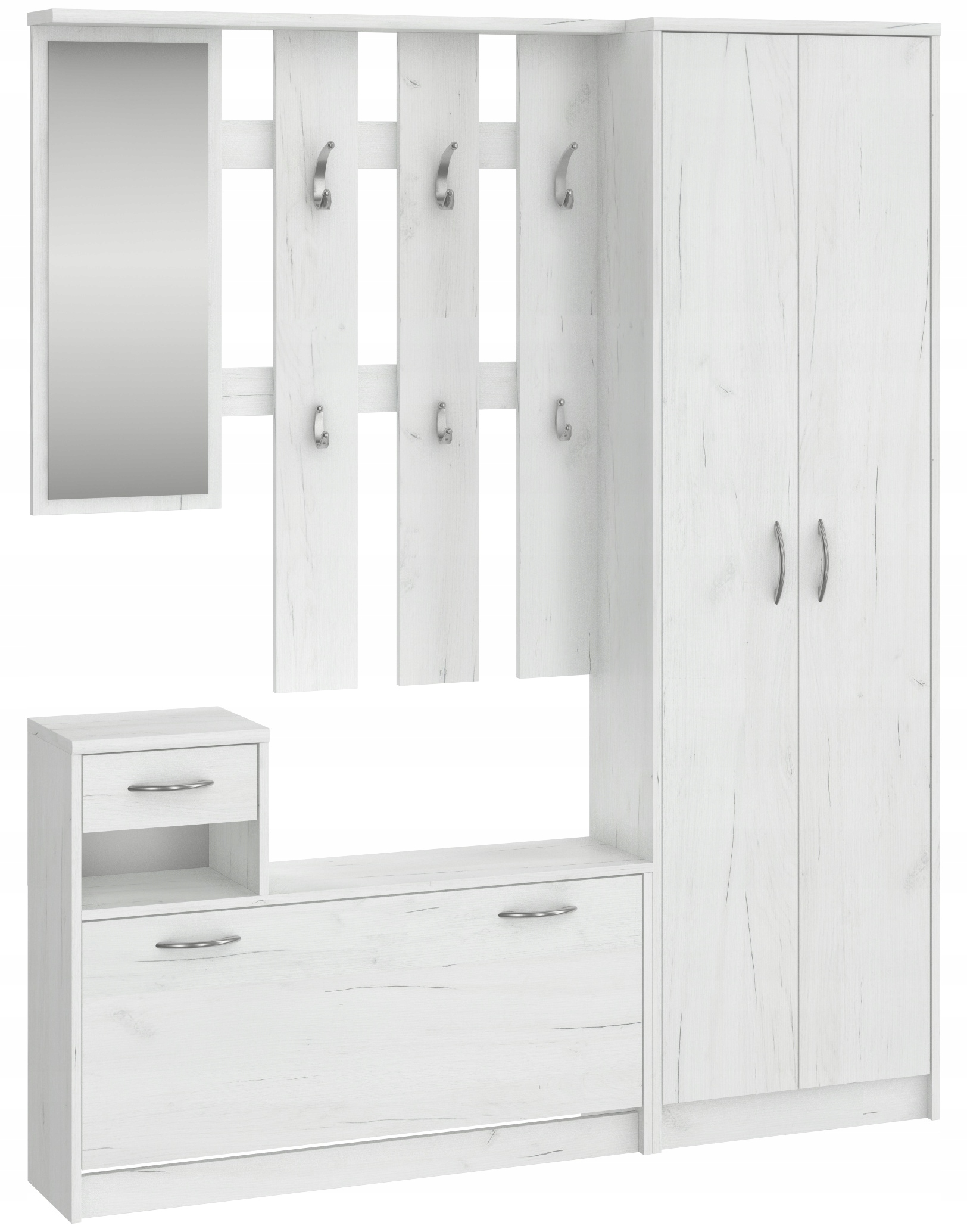 GARDEROBA SZAFKA NA BUTY WIESZAK LUSTRO 150 LUIZA DĄB CRAFT BIAŁY MAFMEBLE