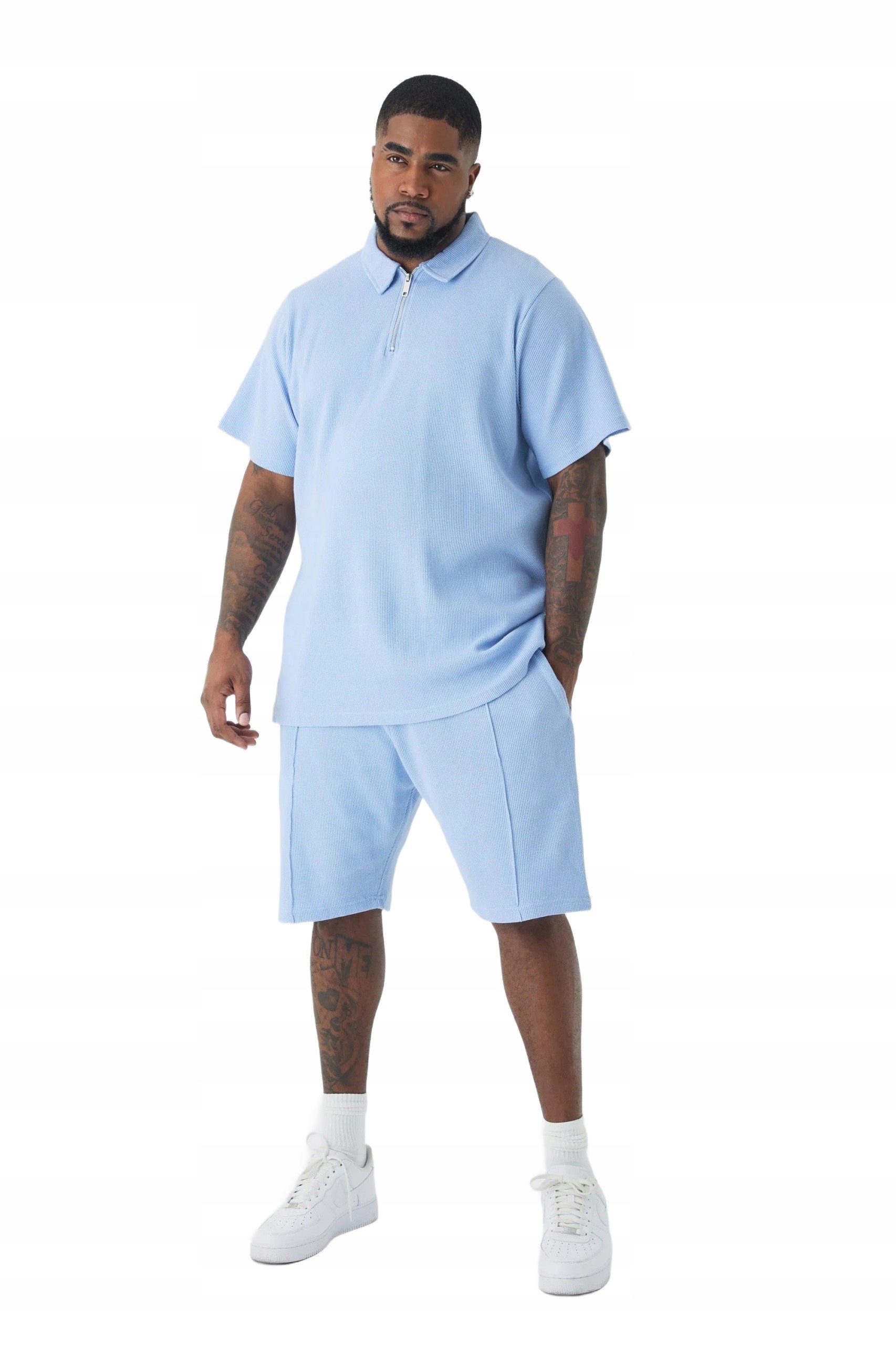 Boohooman Pánský Komplet Plus Size Modrý S Krátkým Rukávem 5XL Z3A