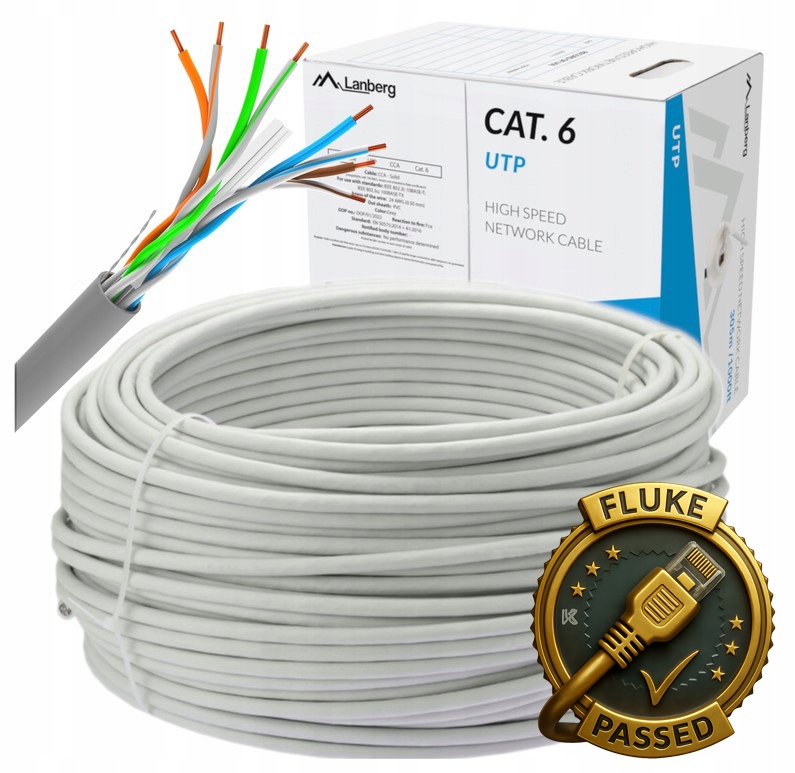 Kabel Sieciowy KAT.6 Przewód Skrętka Cca Utp Lan RJ45 150M Lanberg Fluke P.