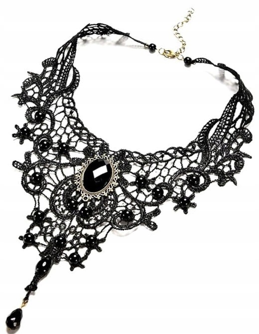 

Naszyjnik Czarna koronka Vintage boho Steampunk