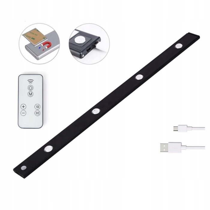 Lampa Led Z Czujnikiem Ruchu 60CM Usb Listwa Czarna