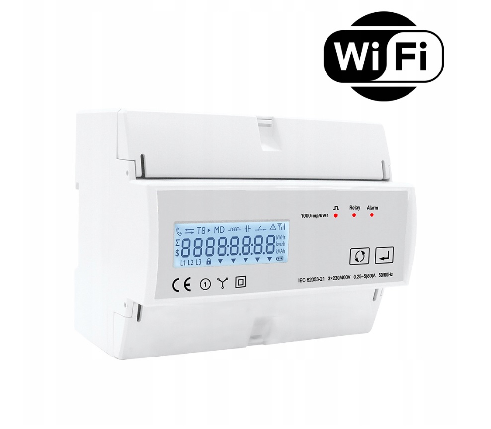 

Licznik 3-fazy 2-kierunki WiFi Tuya przekaźnik 80A